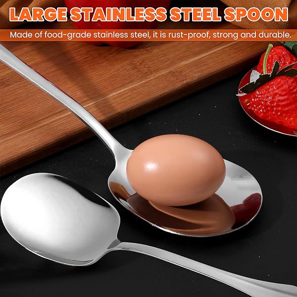 Cuillère de Service,3 Pièces Grandes Cuillère de Service en Acier Inoxydable,25CM Cuillère de Service Buffet,Cuillères de Table à Long Manche pour Banquet Buffet Restaurant Hôtels Parti - 3