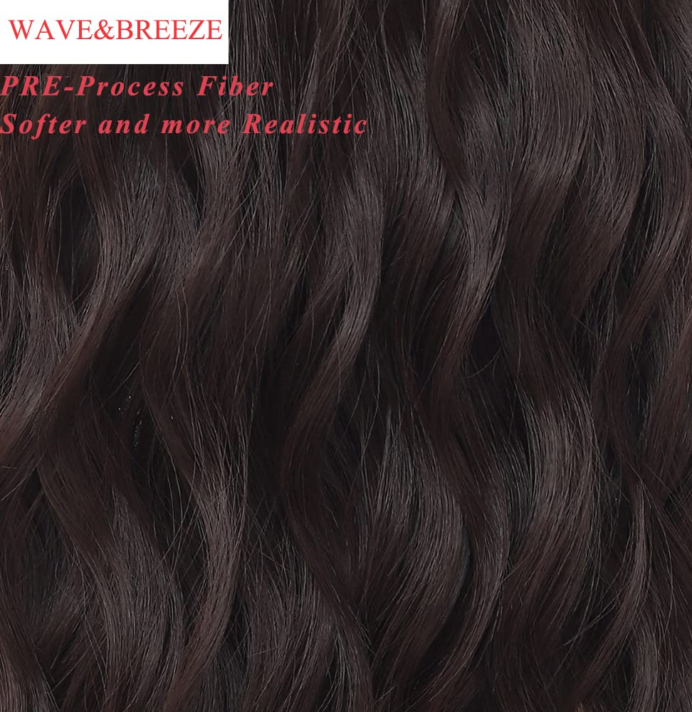 WAVE&BREEZE Long Brown Wig with Bangs for Women Long Wavy Curly Hair Wigs Long Hair Replacement Wigs Costume Cosplay Halloween Daily Wearing Wigs(18'' Brown)