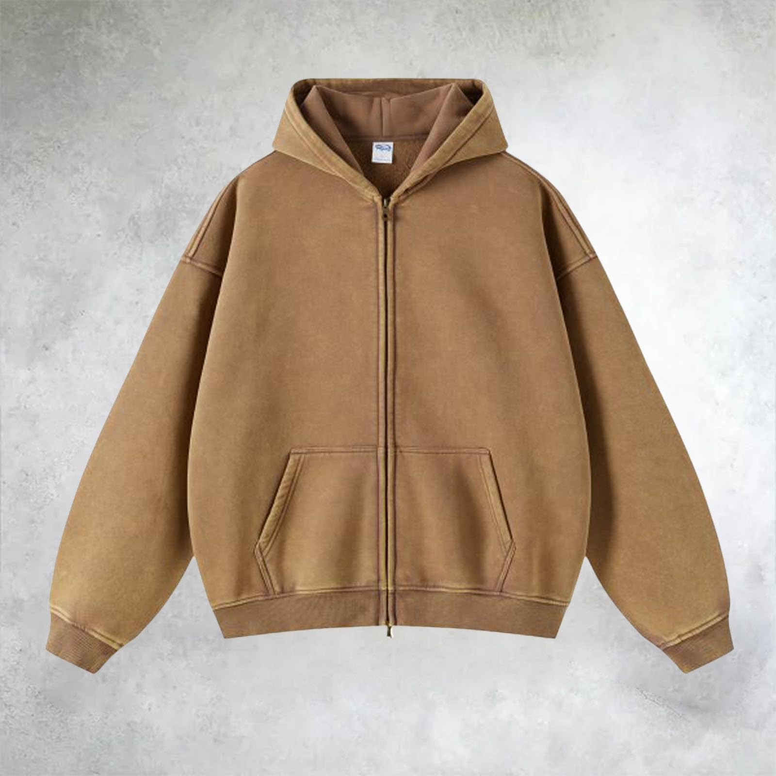 Felpa da uomo in pile con chiusura lampo, oversize, basic, con cappuccio, Y2k, Hip Hop, con cappuccio, per attività all'aria aperta, in tinta unita