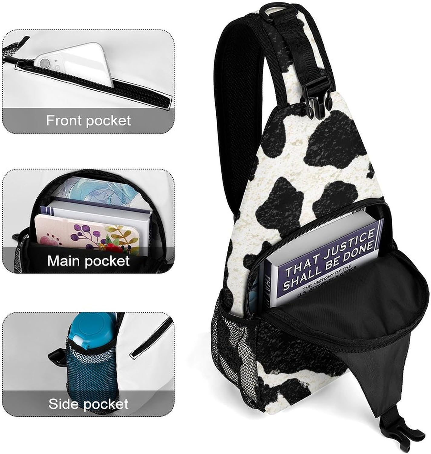 Cow Print Men Crossbody Sling Backpack Chest Bag | Travel Fanny Pack,Hiking Daypack,Print Shoulder Bags