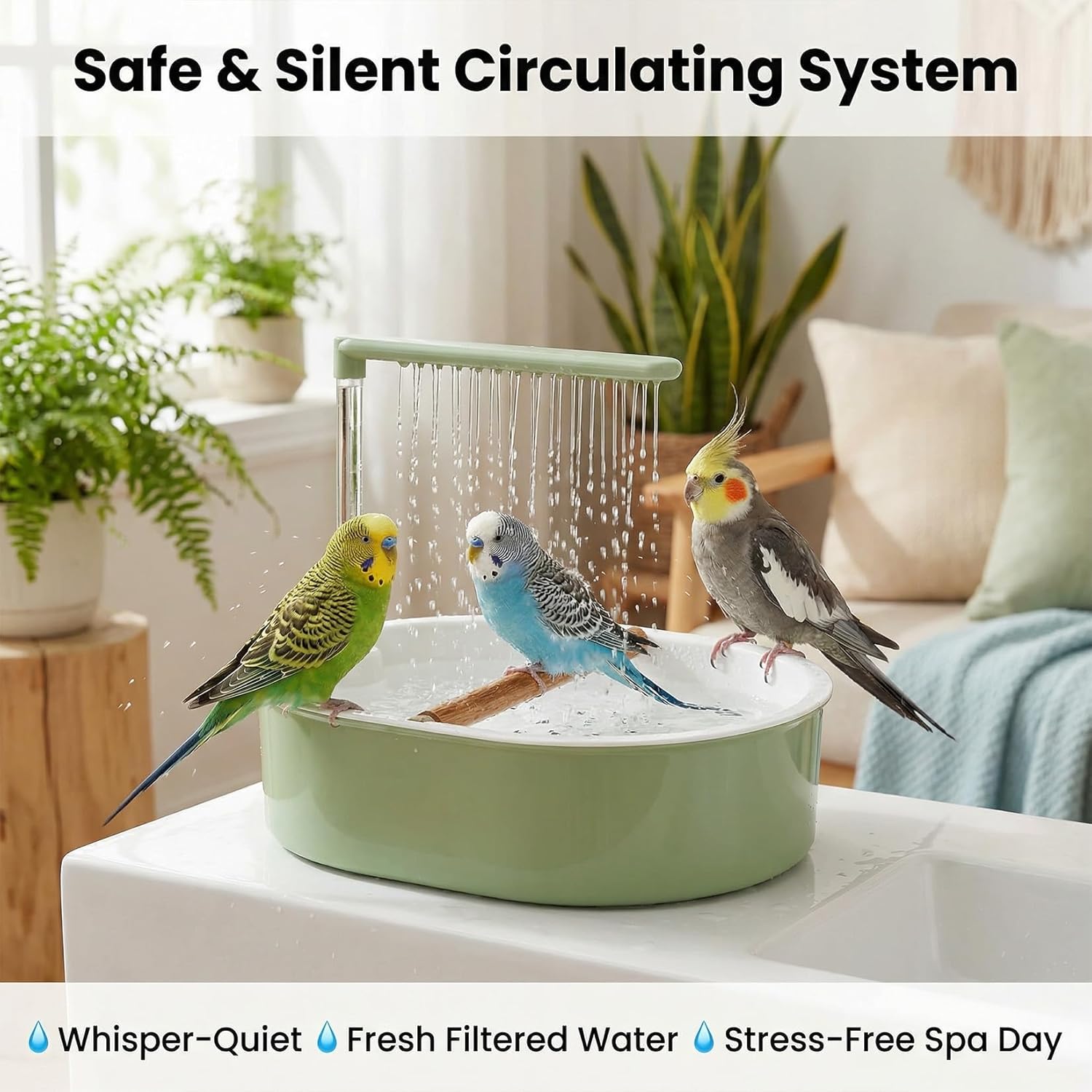 Parrot Bath Automatic Parakeet Birds Bath Bird Shower- USB Powered Automatic Circulating Bird Bathtub with Pump, Fountain Water System Indoor Bathtub for Conure, Cockatiel & Lovebird