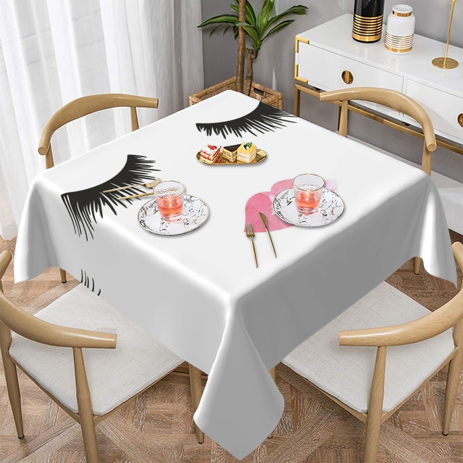 Lawenp Eyelash Lip White Square Wrinkle-Free Table Cloth Cover Table Decorative for Wedding Dinning Party Banquet Tabletop