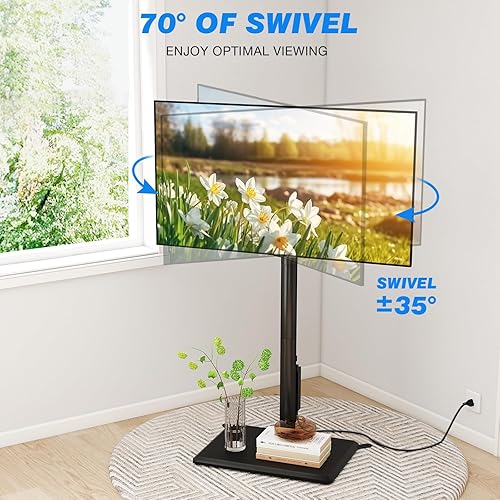 Miniatura 5 de Rfiver - Soporte giratorio de piso para TV con toma de corriente para televisores de 32 a 60 pulgadas, soporte de TV alto ajustable con base de