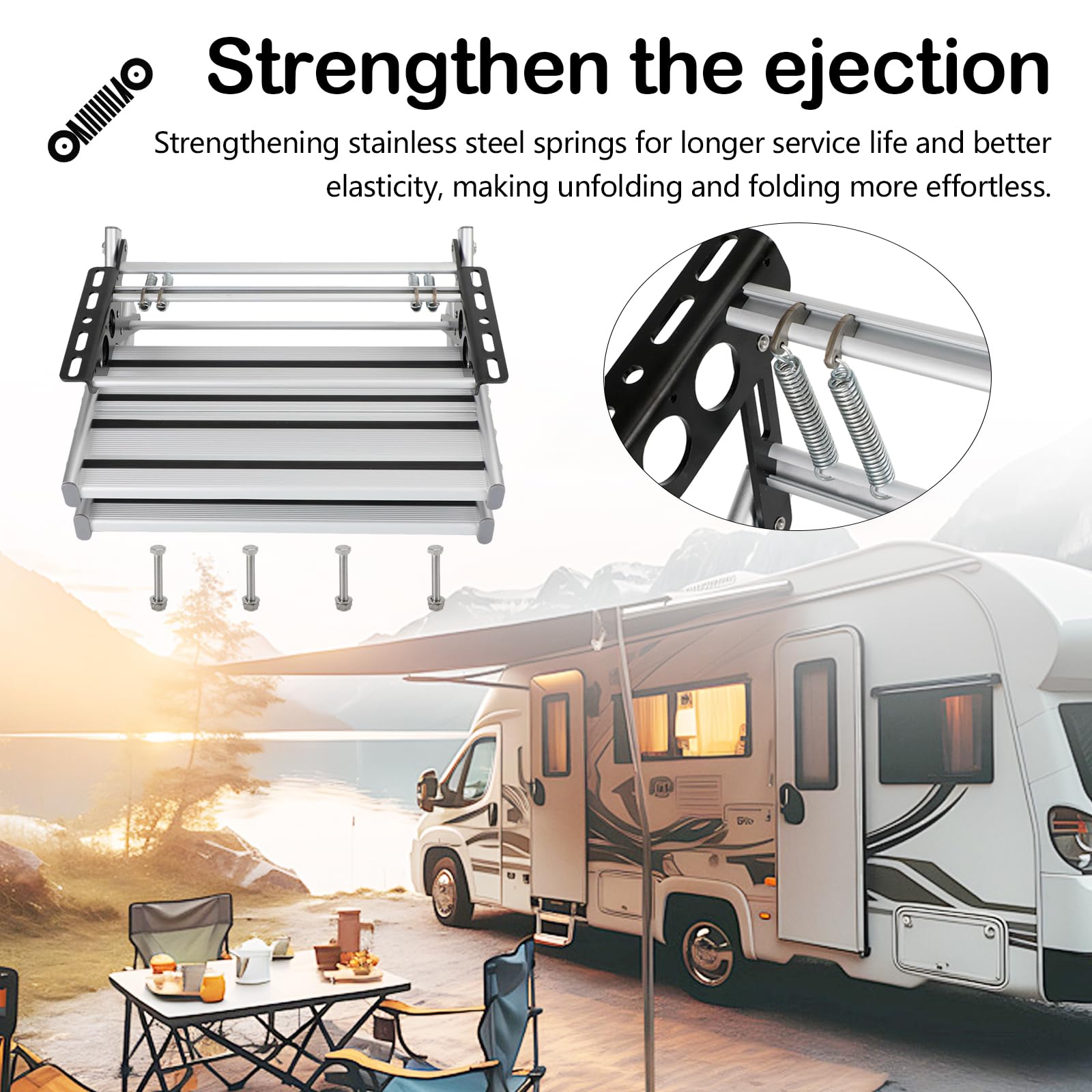 Escalón De Dos Escalones para Autocaravana, Escalera Plegable Manual De Aleación De Aluminio De Un Solo Escalón Pedal Telescópico Extensible Antideslizante para Autocaravana Remolque De Viaje