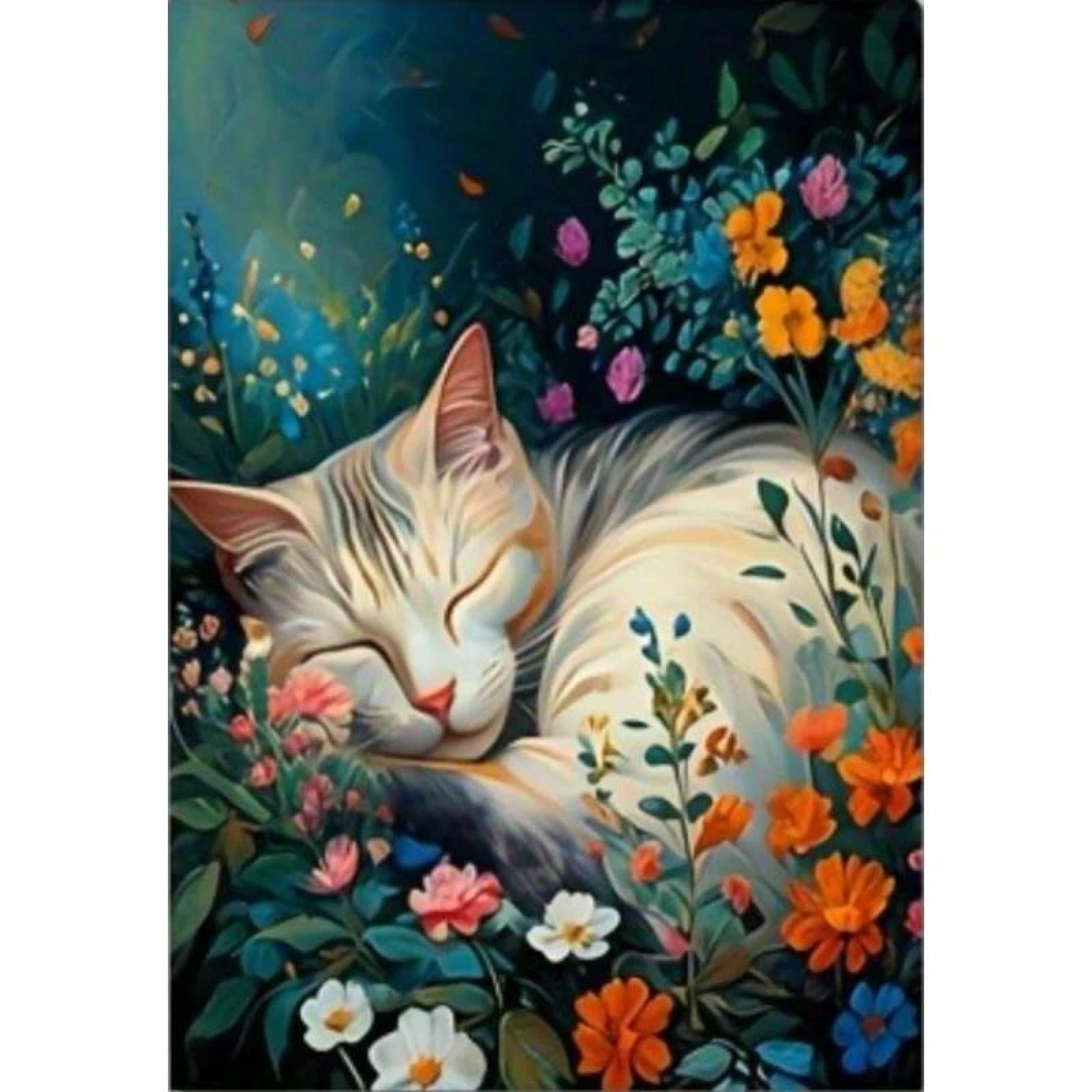 Yocheng Cat Sleeping Among Flowers Poster And Prints Animal Art Canvas Painting Wall Art Picture For LivingRoom Home Decor 30x40cm No Frame