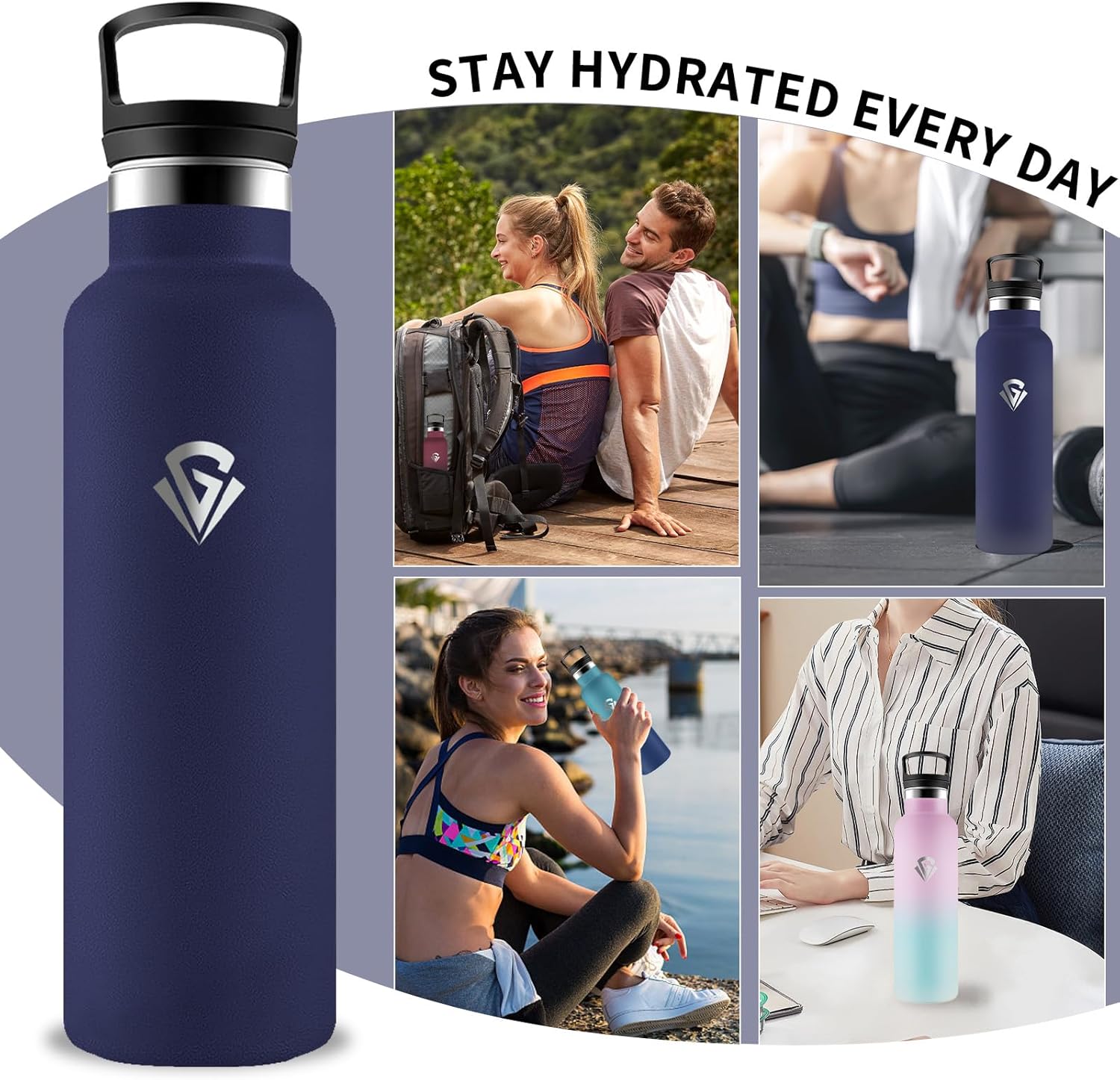 Grsta Thermos Flask, 750 ml Stainless Steel Drinking Bottle with Straw, BPA-Free, Leak-Proof Water Bottle, Double Walled, Water Bottle for School, Camping, Hiking, Travel
