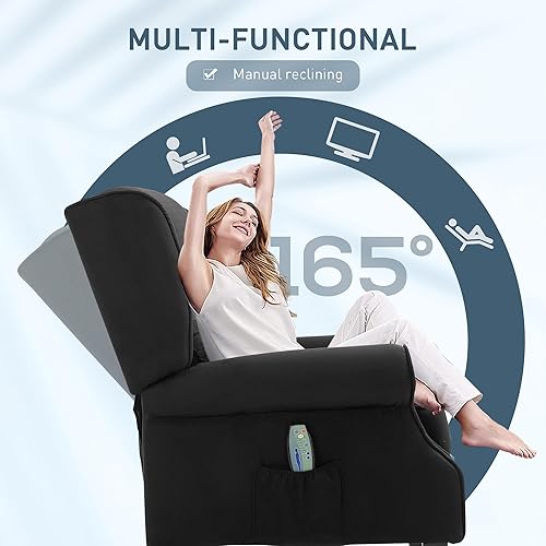 Miniatura 41 de HOMCOM Silla reclinable de masaje por vibración para sala de estar con calor, sofá individual con respaldo alado, moderna silla reclinable de tela