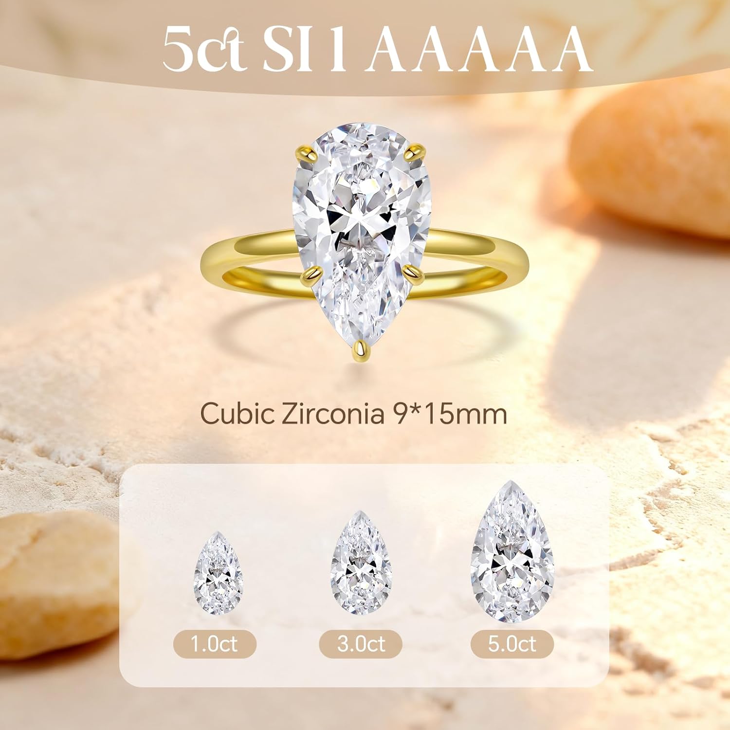 5.0CT Elongated Pear Shaped Engagement Women Ring,Wedding Promise Cubic Zirconia Band, 14K Gold/White Gold Plated Simulated Diamond Rings Size 5-9 - Image 2