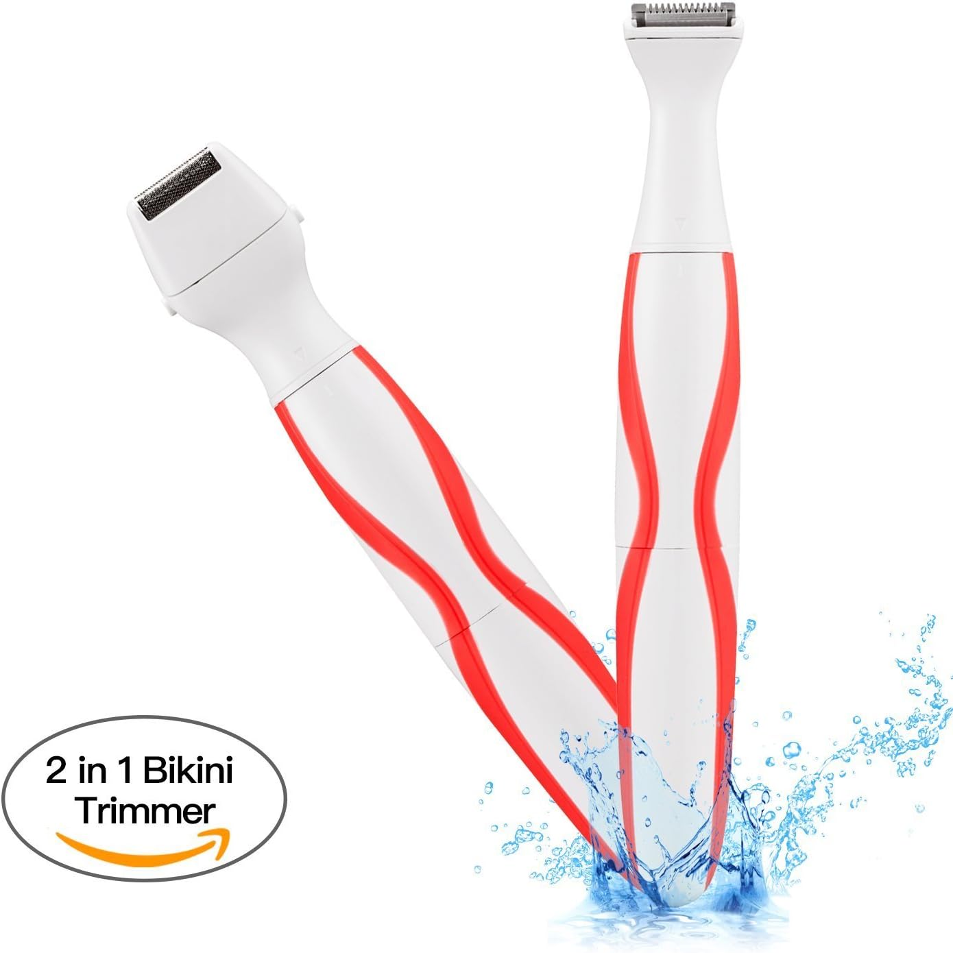 Bikini Trimmer, [Battery Included] 2 in 1 Women Shaver Waterproof Electric Razor Wet/Dry Cordless Ladyshave with Shaving and Bikini Head Perfect for Body, Face, Bikini Area (White)