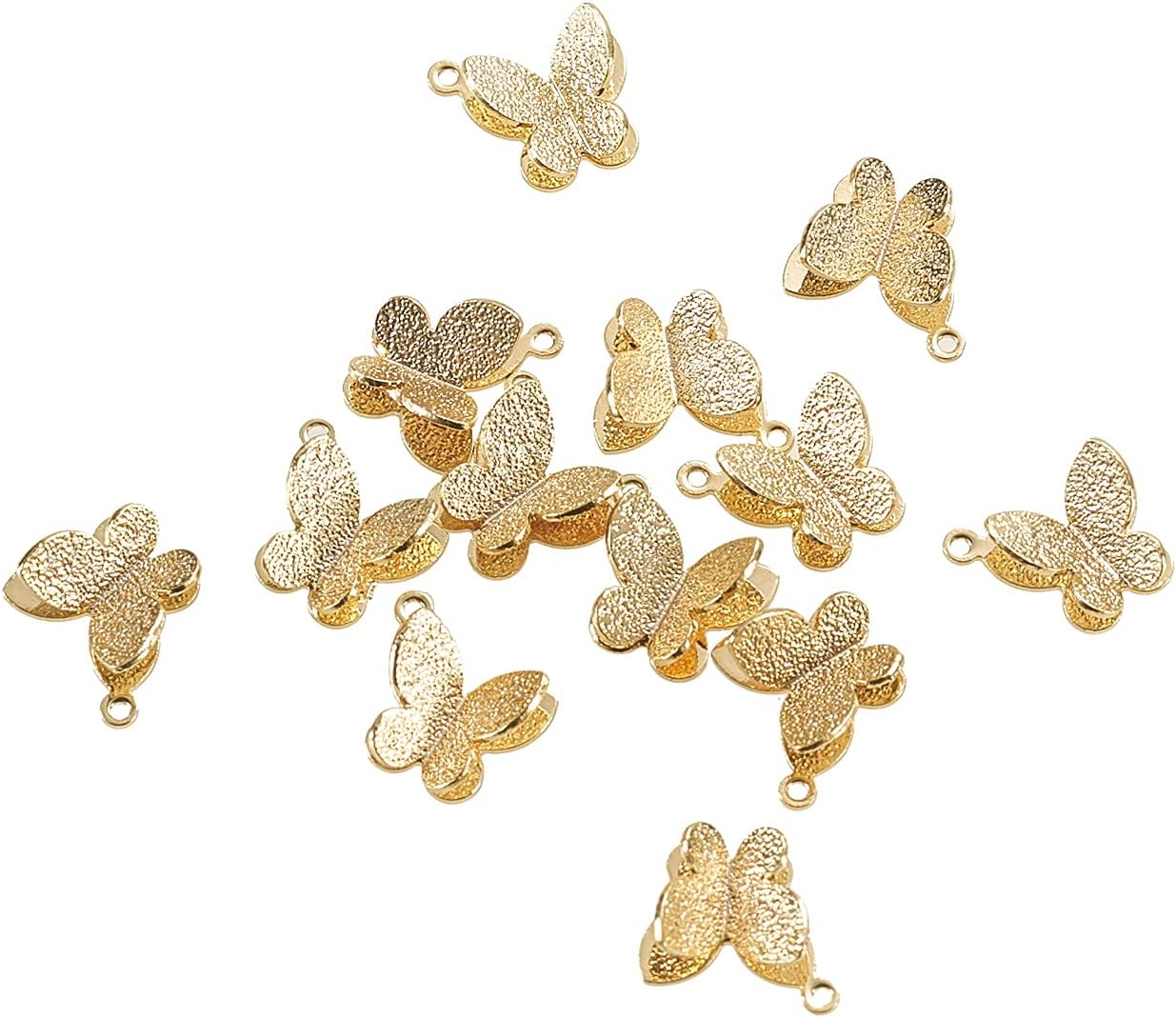 Airssory 50 Pcs Mini Textured 3D Butterfly Golden Plated Brass Metal Tiny Charms for Jewelry Necklace Bracelet Earring Crafting Accessory - 8.5x10.5mm