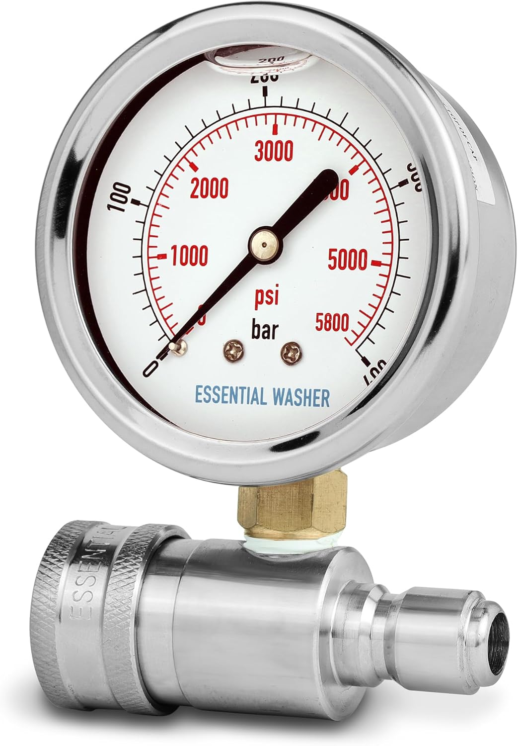 ESSENTIAL WASHER Pressure Washer Gauge Kit 5800 PSI | 3/8 Inch Quick Connect with Plug | Pressure Gauge for Power Washer