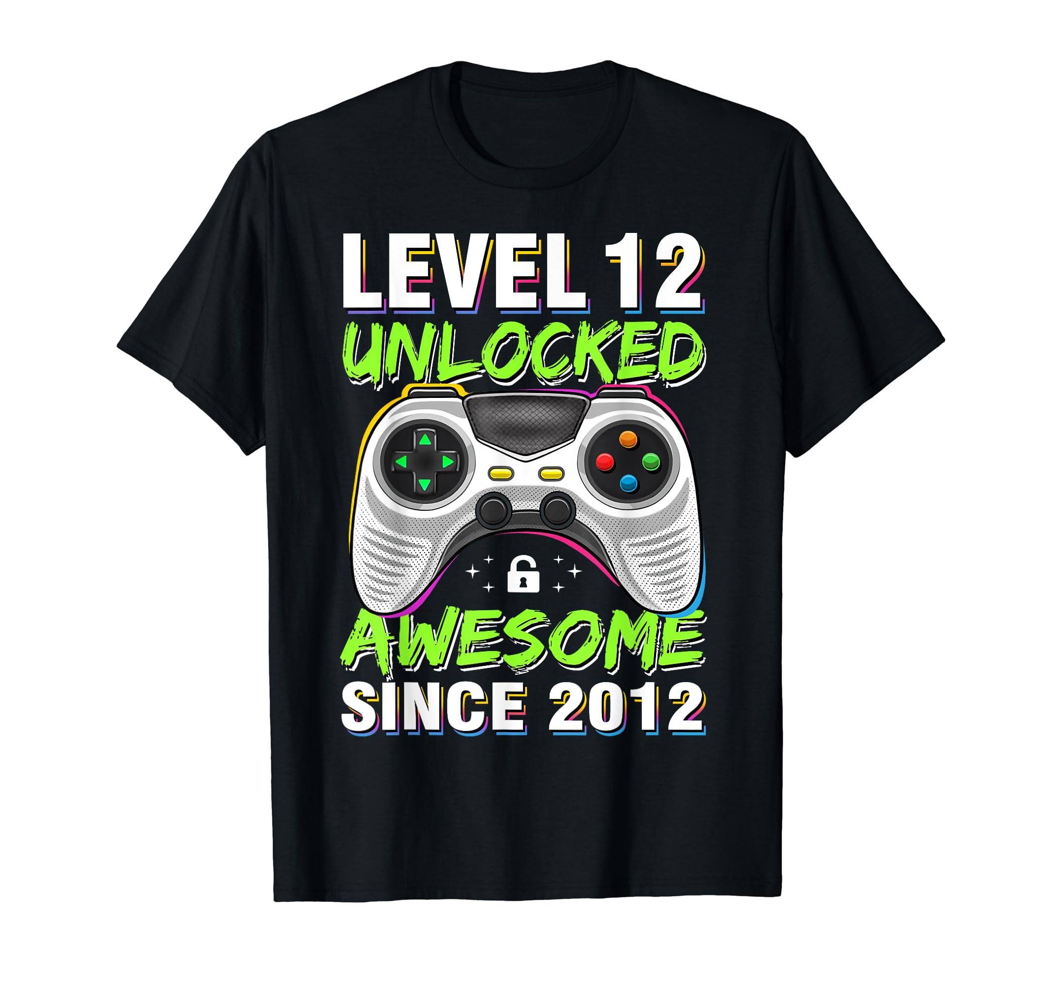 Level 12 Unlocked Awesome Since 2012 12th Birthday Gaming T-Shirt