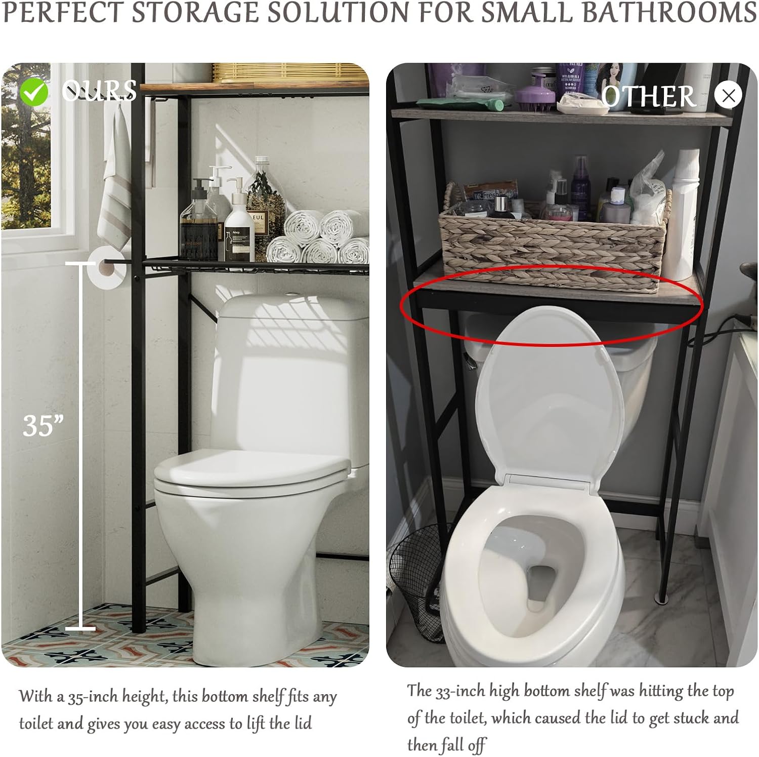 homyfort Over The Toilet Storage Cabinet, 4-Tier Bathroom Shelves Over Toilet, Easy Installation with Drain Basket, X Shape Side Guardrail, Freestanding Toilet Rack for Balcony, Laundry