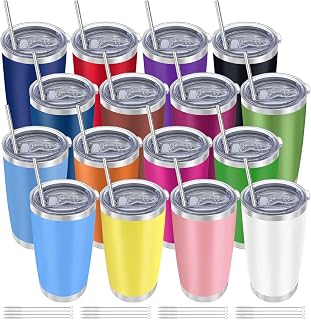 YOUKE OLA 16-Pack 20oz Insulated Stainless Steel Tumblers with Lids & Straws - Vacuum Double Wall for Hot Cold Drinks, Mixed Colors