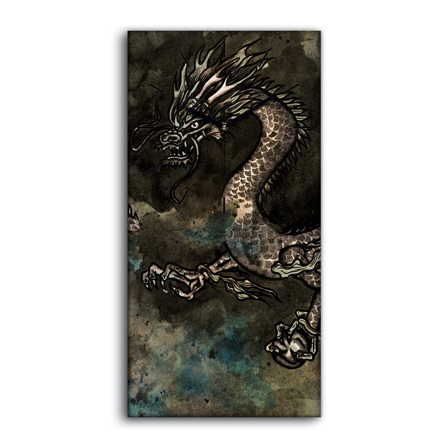 Horloge sur Toile Art Moderne Salon 30x60cm Dragon Fantasy Asiatique