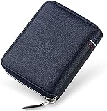Tamaño: 11,5 x 9,7 x 2,2 cm. Monedero corto con cremallera, tarjetero de cuero, adecuado para todas las ocasiones, negocios, formal, casual o uso diario (color: azul)