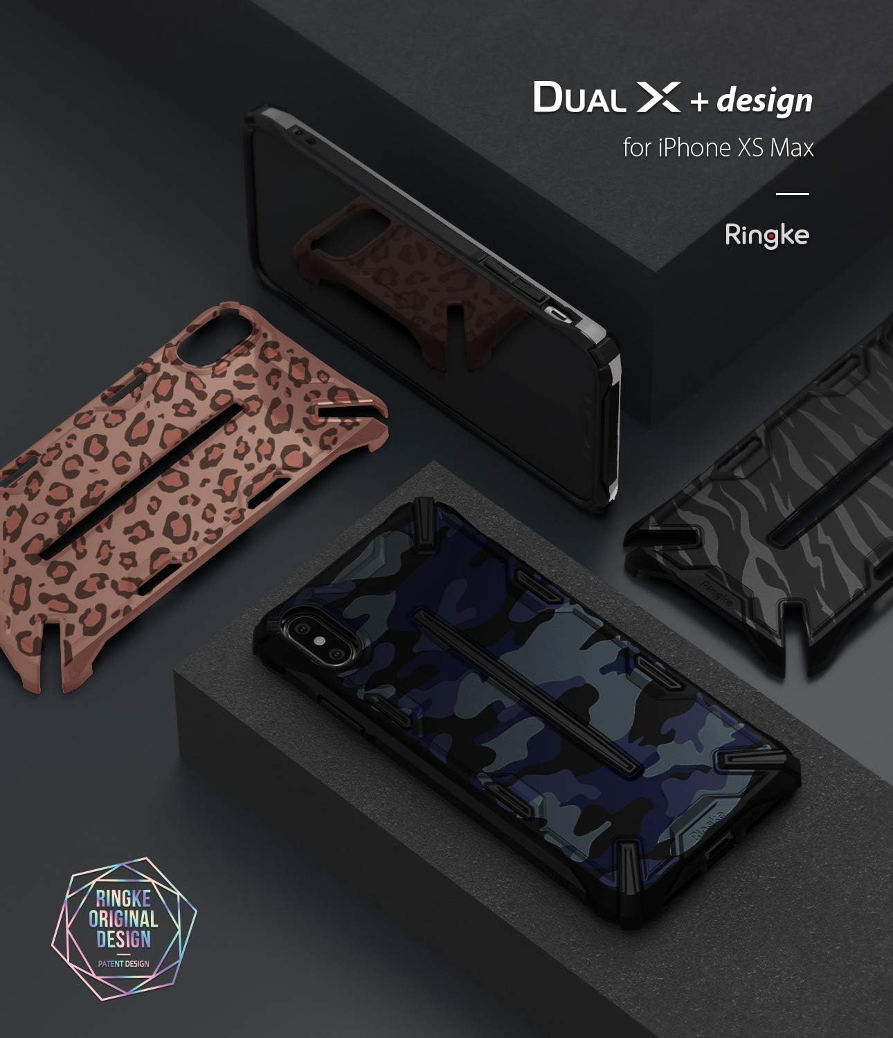 Ringke Dual X Design Compatible with iPhone Xs Max Case, Heavy Duty Defense Cover for iPhone Xs Max (6.5") (2018) - Camo Blue