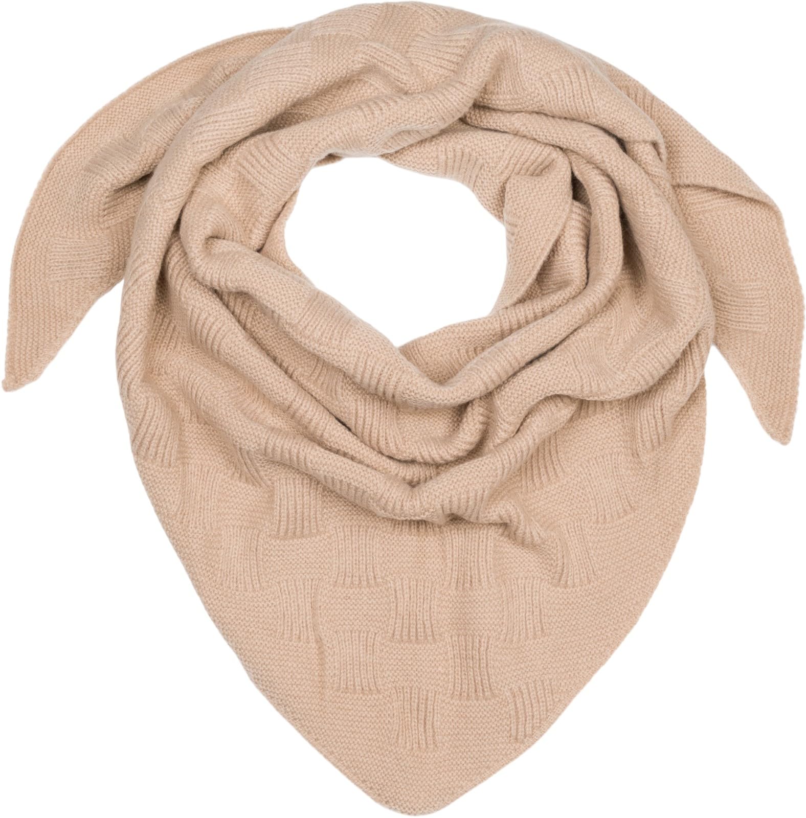 styleBREAKER Ladies XXL Knitted Triangle Scarf Unicoloured with Checkerboard Knitted Pattern, Maxi Scarf, Triangular Scarf, Warm Winter Scarf 01020047, Colour:Taupe