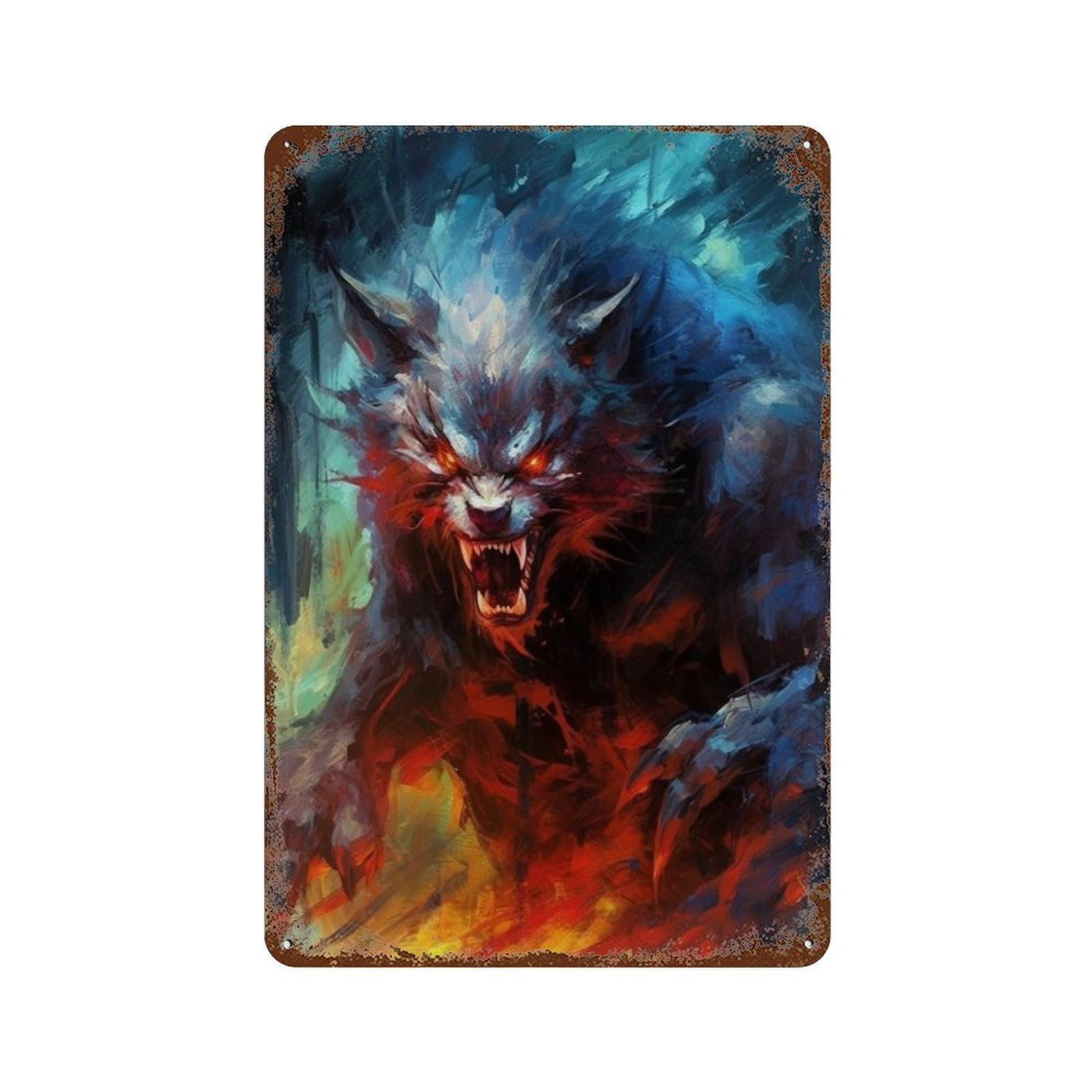 Fiery Beast Artwork Retro Metal Sign 11.8"x7.9", Decorative Metal Wall Art for Garage, Bar And Workshop Decor