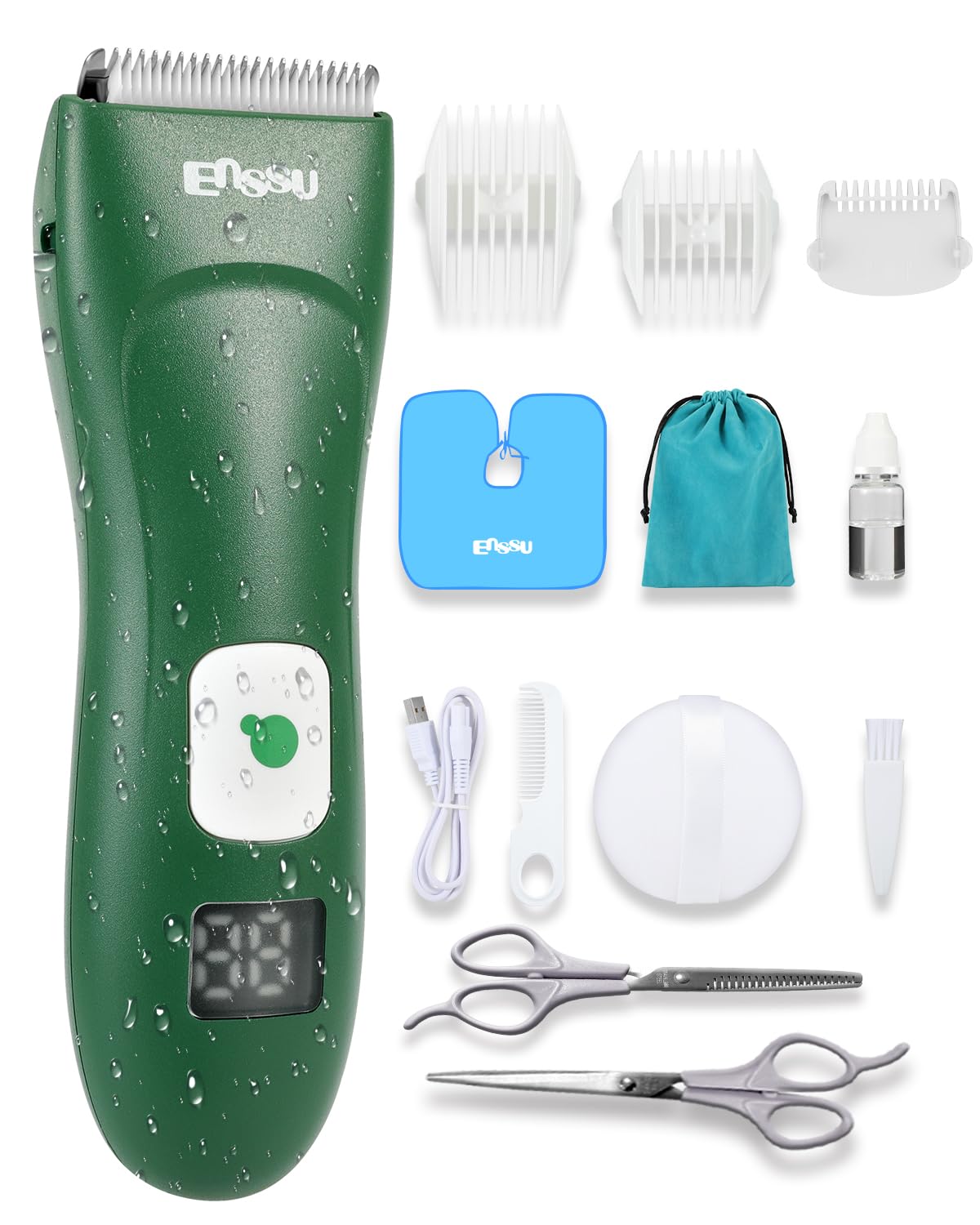ENSSU Baby Hair Clippers, Cordless Hair Clipper for Kids with LED Display, Baby Hair Cutting Kit with Skin-Safe Blade, Waterproof Hair Trimmer for