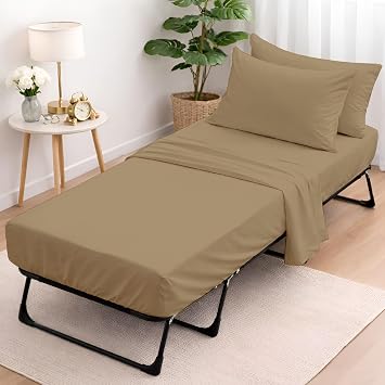 Cottington Lane 4 Piece Cot Sheets Set 25 x 75, Premium Egyptian Cotton Sheets, Perfect for Narrow Twin, Camp Bunk, Army Cots, Trifold Mattress, Camping Cot, Guest Bed Replacement, Taupe