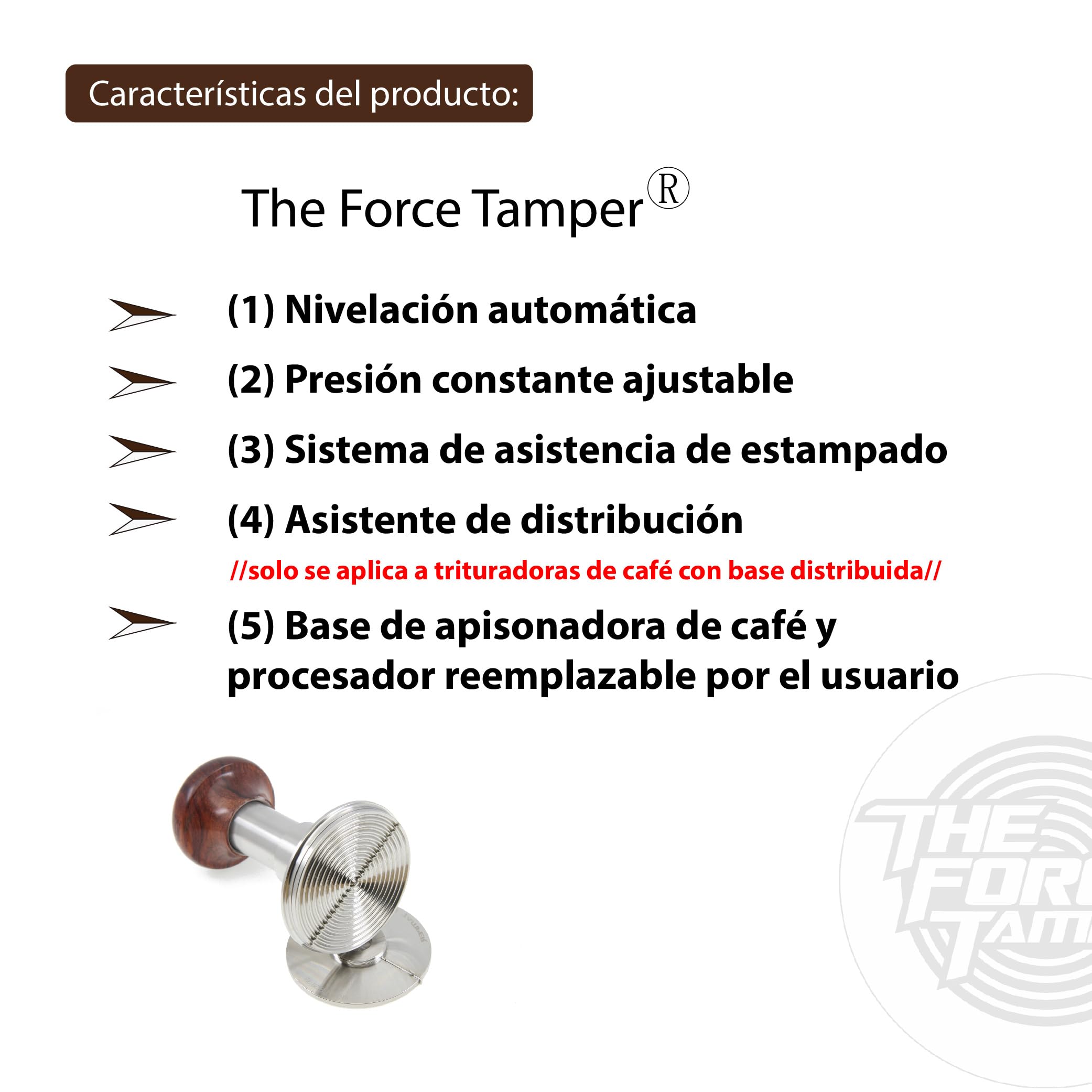 KuGuo The Force Tamper Impacto Auto Presión constante ajustable y nivelación automática Tamper de café Medusa marrón rojizo Mango de madera Set Pro (58.50mm, Extender conjunto)