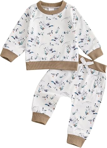 Toddler Baby Boy Girl Embroidery Farm Sweatshirt Outfit Long Sleeve Crewneck Pullover Shirt Pants Two Piece Clothes