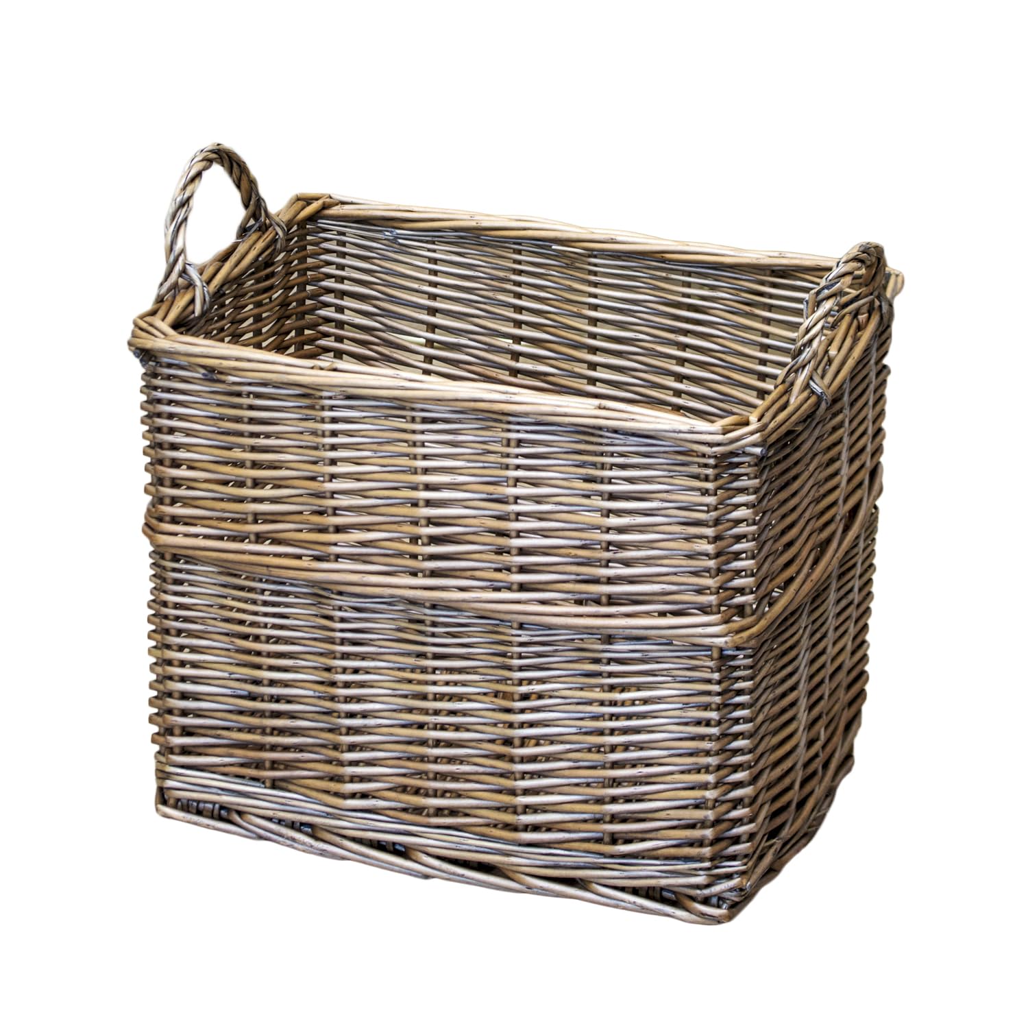 Darthome Brown Rectangular Wicker Storage Basket With Handles, Natural Willow Material, Log Holder For Fireplace, Home Decor Organiser, 35X33x25cm