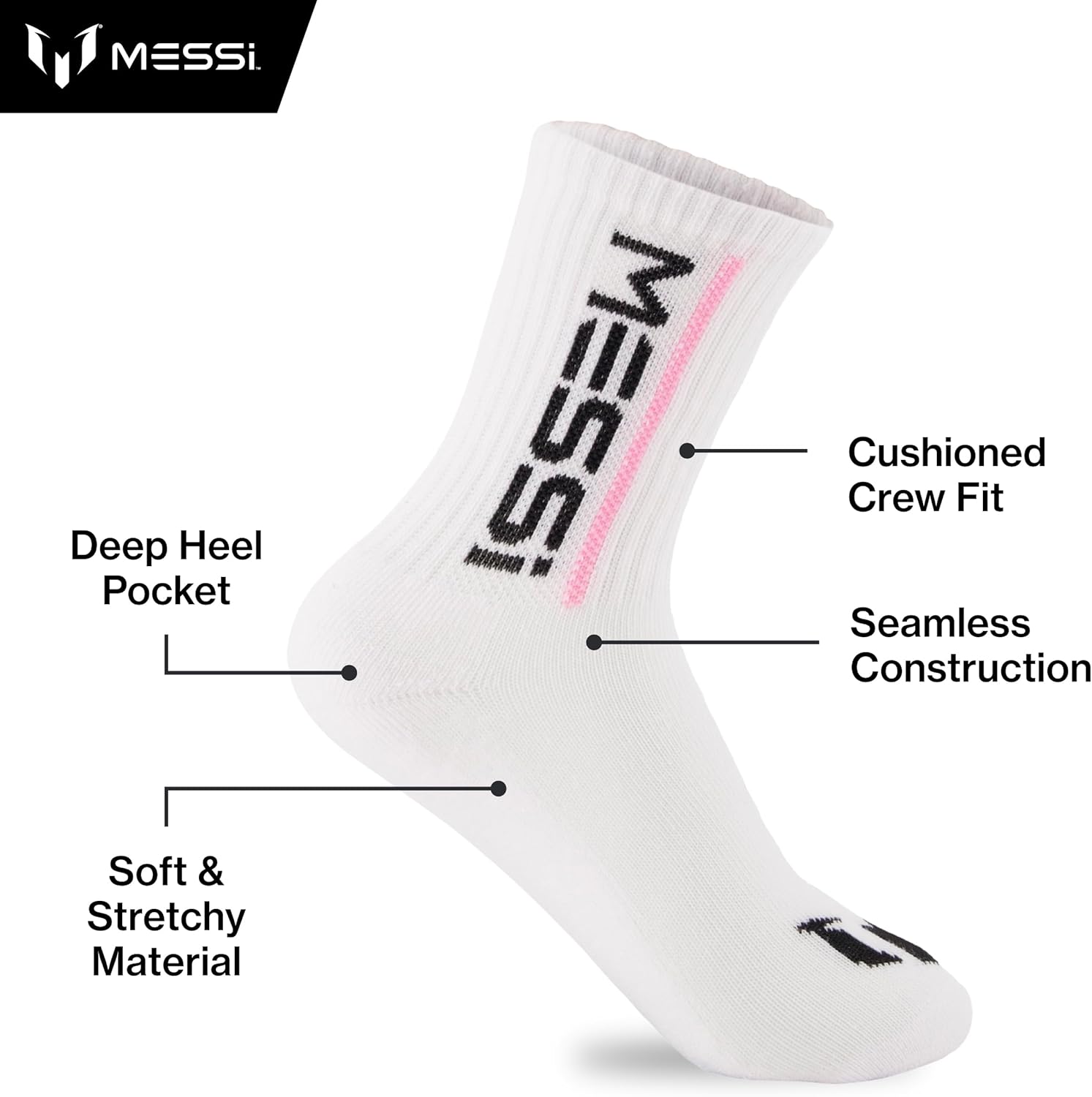 Messi Girls' Lifestyle Crew Socks, 6-Pack, Soft & Stretchy, Comfortable - Image 4