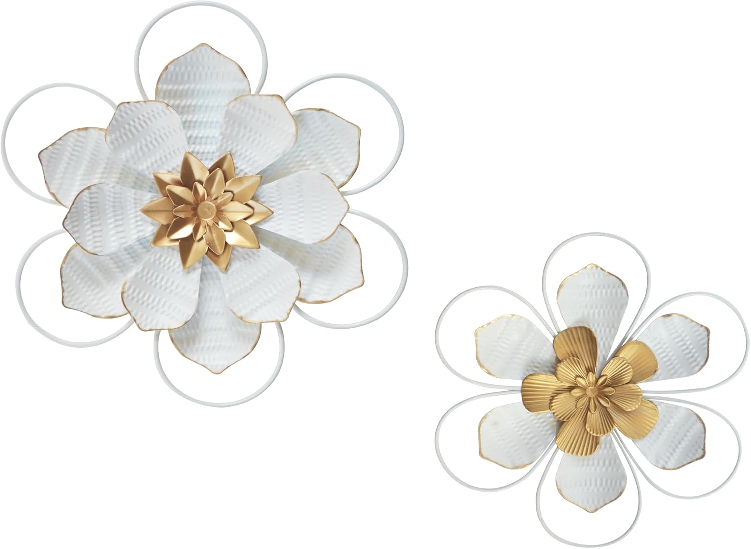 White Metal flower wall decor, 2pcs rural modern floral wall sculpture decor, suitable for indoor, outdoor, bathroom, bedroom, living room, garden, kitchen, terrace, porch.(2A-White)
