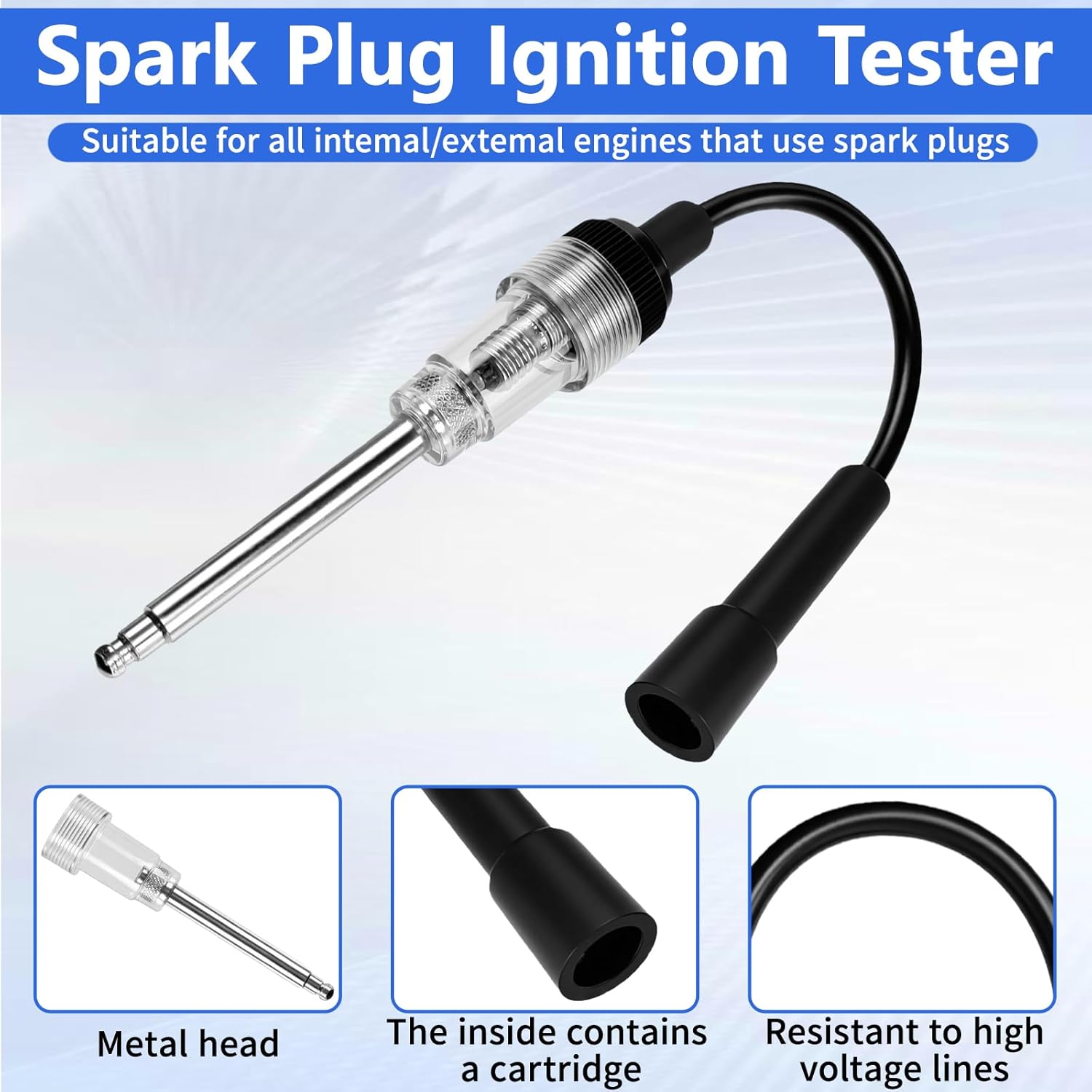Compression Tester with Spark Plug Tester, Automotive Engine Compression Tester Kit for Car and Motorcycle, 300 PSI Cylinder Pressure Gauge with Adapters