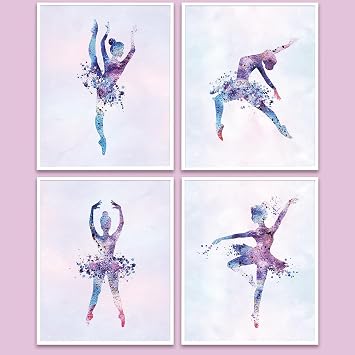 Wall Art Ballet Wall Decor Prints Posters for Room Aesthetic Watercolor Modern Elegant Ballet Dancer Ballerina Gift Dance Artwork for Bedroom Living Room Girls Room, Set of 4 Unframed, 8 x 10 Inch