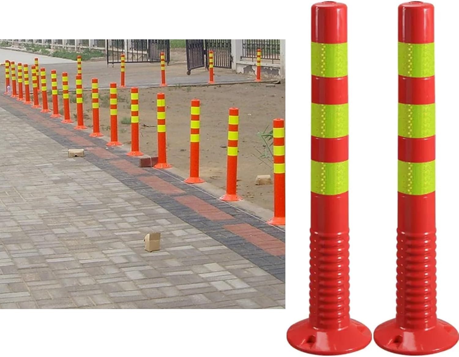 Cono De Tráfico, Barrera De Seguridad, Poste Delimitador, Conos, Postes Delimitadores De Tráfico, Conos De Precaución Flexibles Comerciales De 76 Cm De Altura, Postes Bo,Red and Yellow-2 Pack