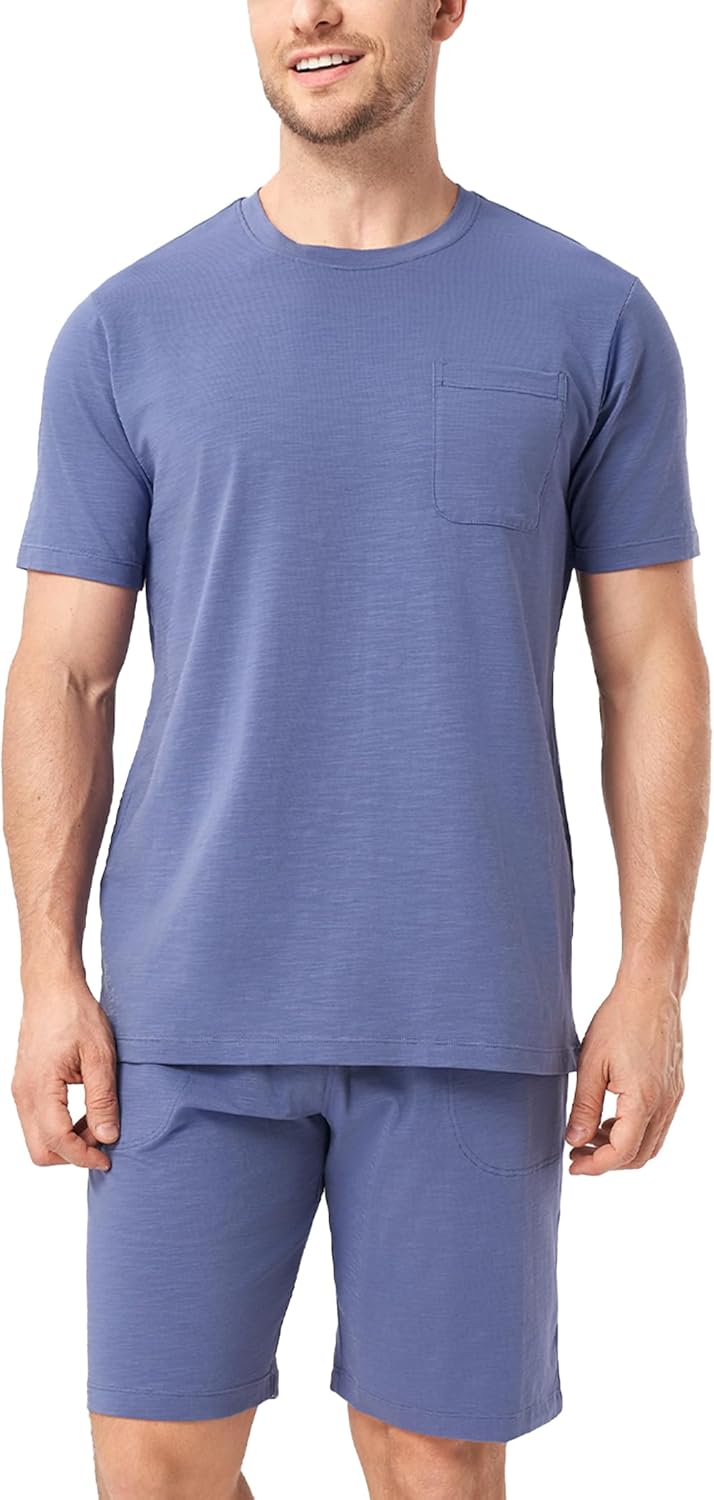 DAVID ARCHY Mens Pajamas Set Short Sleeve Summer Pajamas Soft Cotton Pajamas for Men Lightweight Lounge Set with Pockets