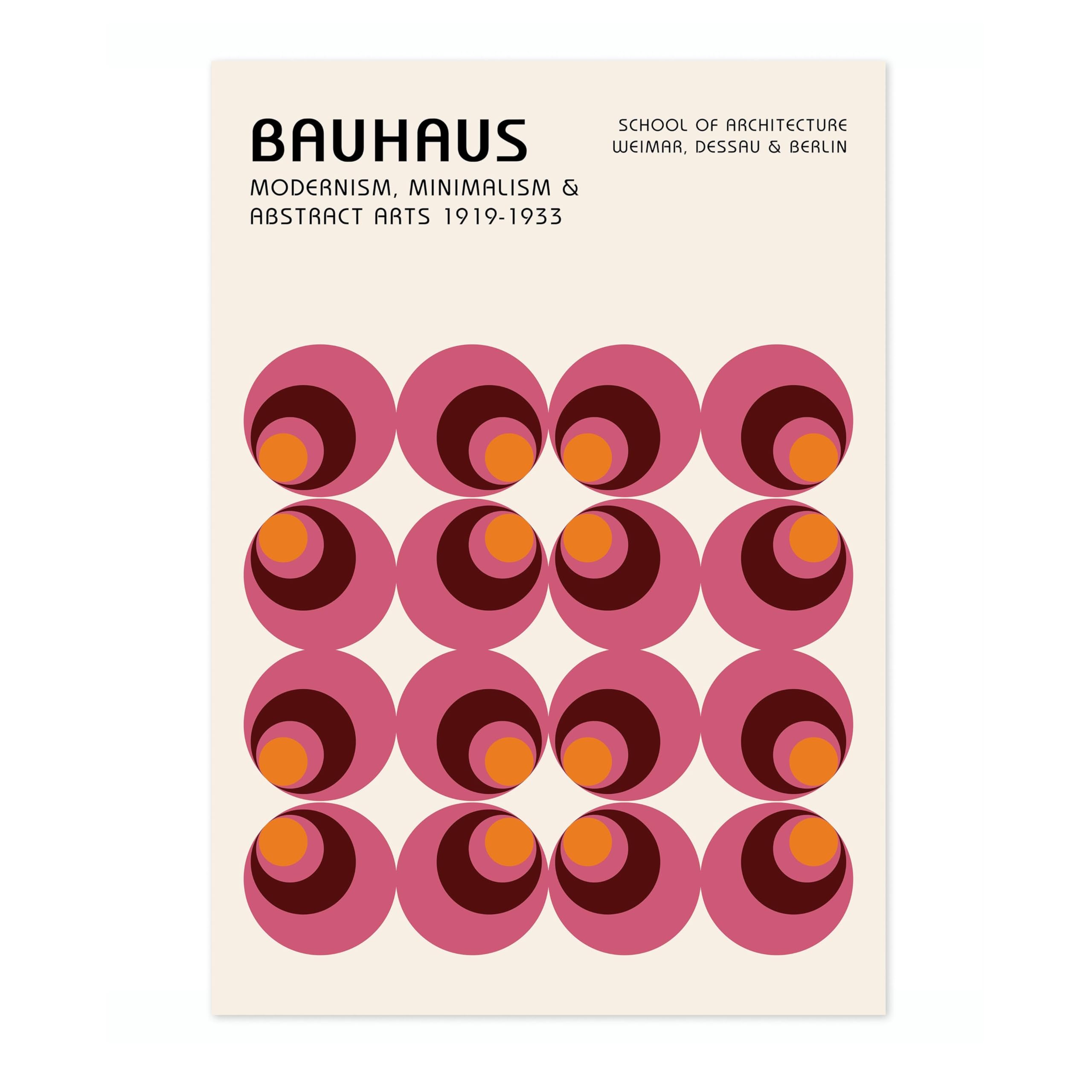 Pink & Orange Concentric Circles Bauhaus Poster Mid Century Modern Wall Decor Print, Abstract Geometric Wall Art Boho Abstract Artwork Architecture, Archival Matte, A4 (Print Only) - 29.7x21cm โ image 1