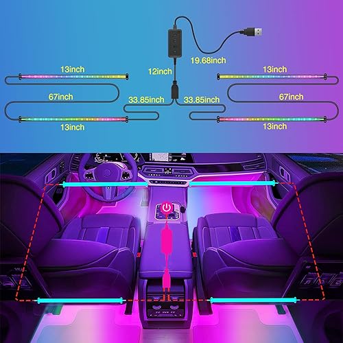 Miniatura 4 de Nilight RGBIC 72 luces LED USB para interiores DC 12 V con aplicación RF, control remoto multicolor debajo del automóvil, iluminación de tablero de