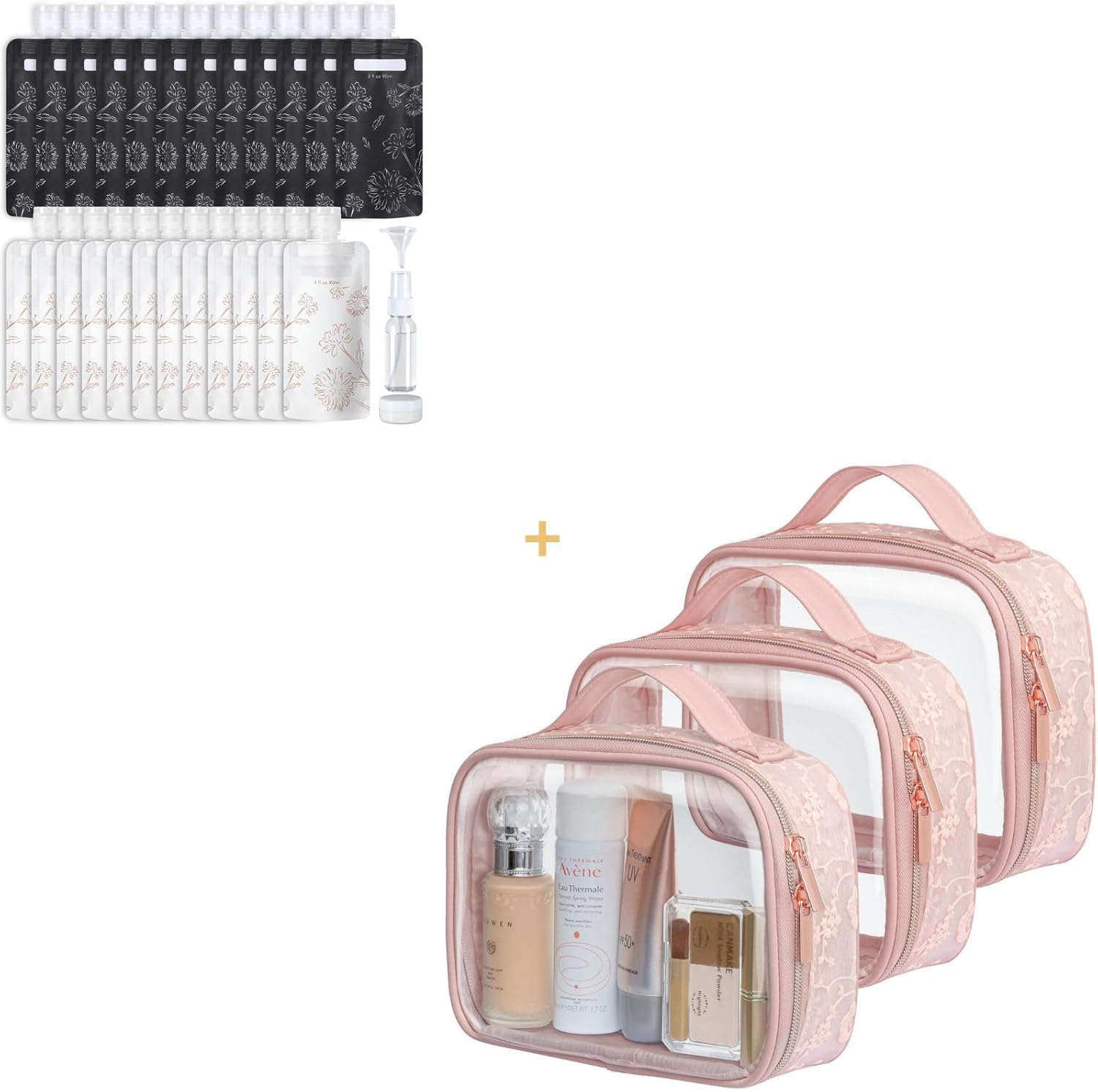 PACKISM Flower Texture Lace Clear Makeup Bags and Travel Pouches