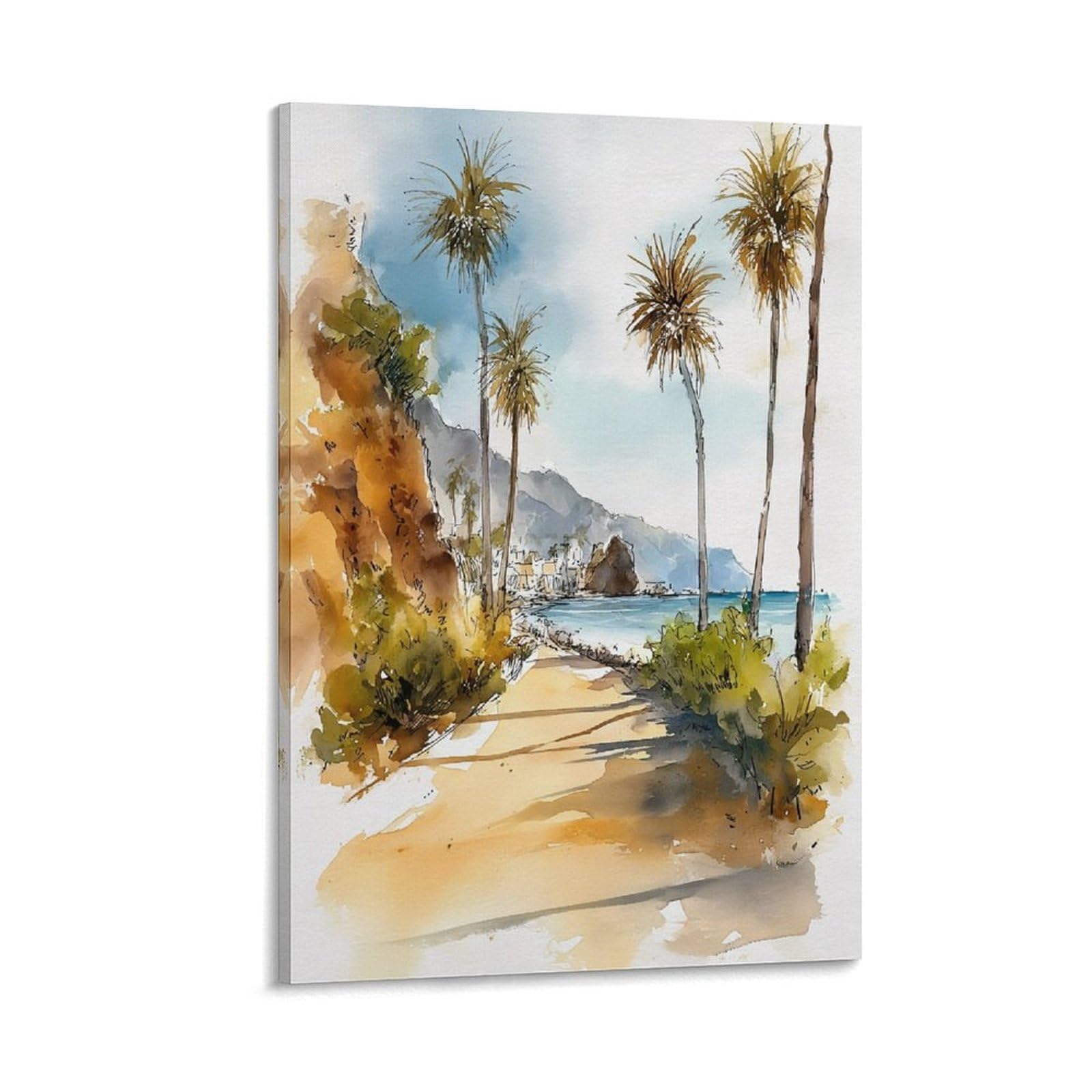 LCYNNH Huntington Beach Watercolor Print California Coastal Wall Art 24x36inch(60x90cm) Print Home Bedroom Office Living Room Decor Canvas