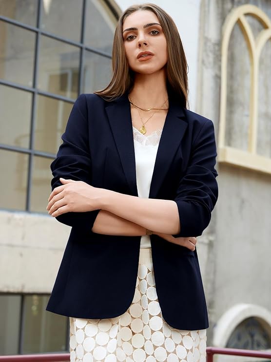 Kelyaa Womens Casual Blazer Long Sleeve Work Office Suit Jackets | One Button, Open Front, 2 Pockets, Lining