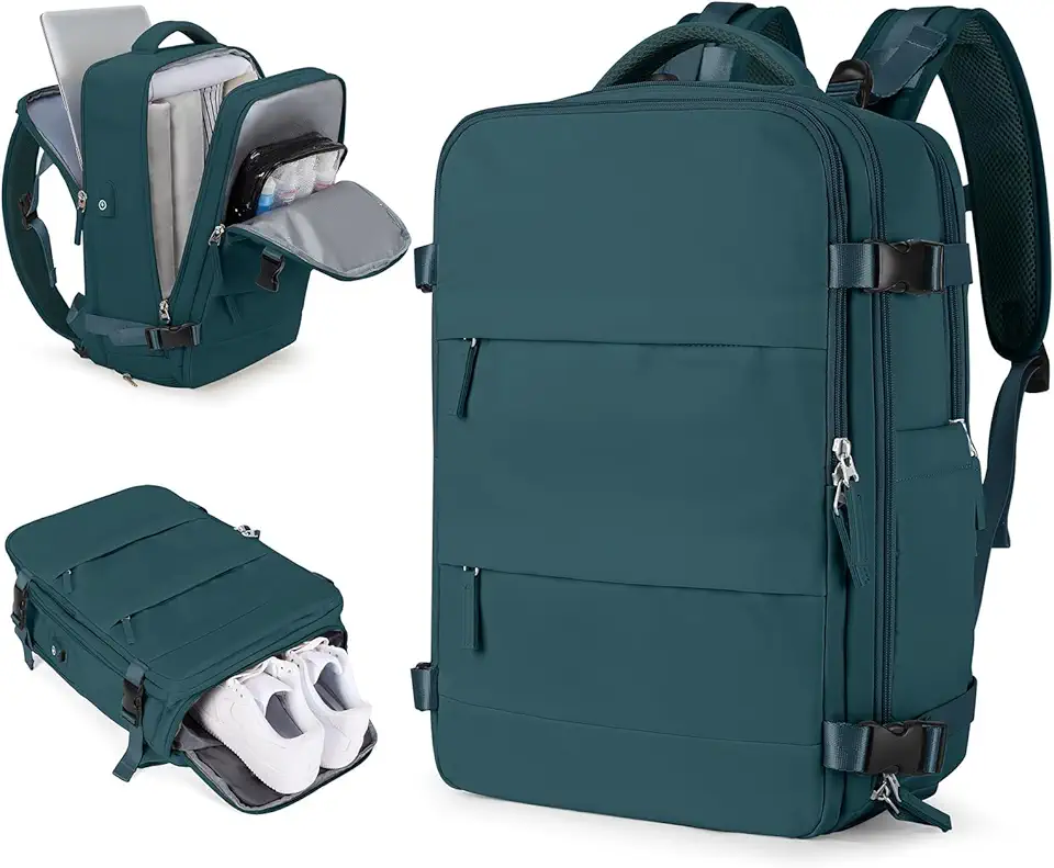 Mochila Viagem, Mochila Feminina Avião,40L Impermeável & Expansível,com Porta USB, Mochila Notebook Masculina Grande para Trabalho Casual Esportes Hiking Escolar Presente