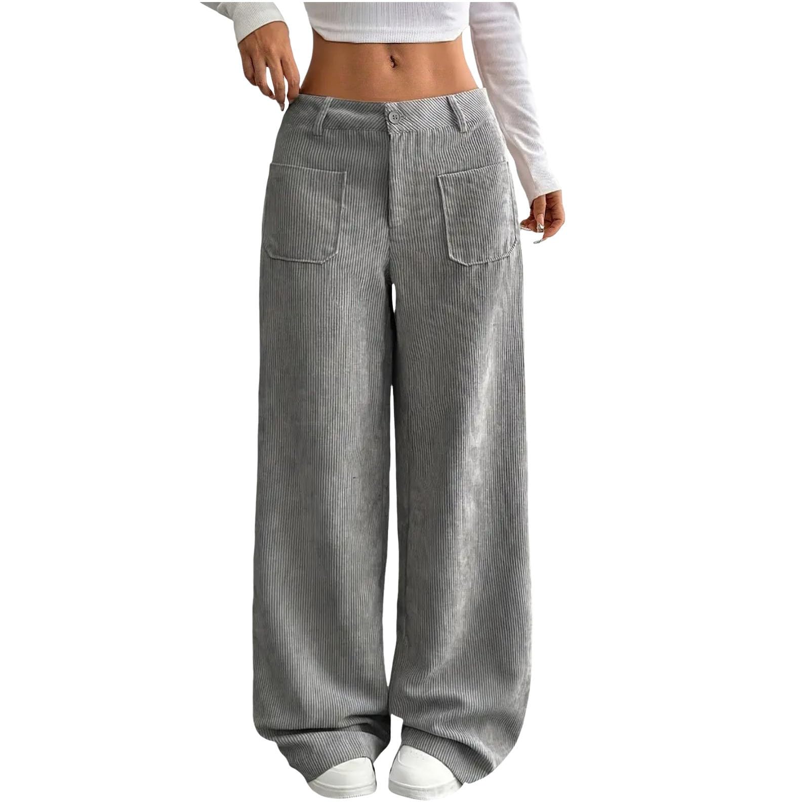 Pantaloni da donna in velluto a coste con bottoni a vita media gamba larga pantaloni a coste comodi pantaloni a palazzo larghi alla moda autunno inverno business casual ufficio pantaloni da lavoro con