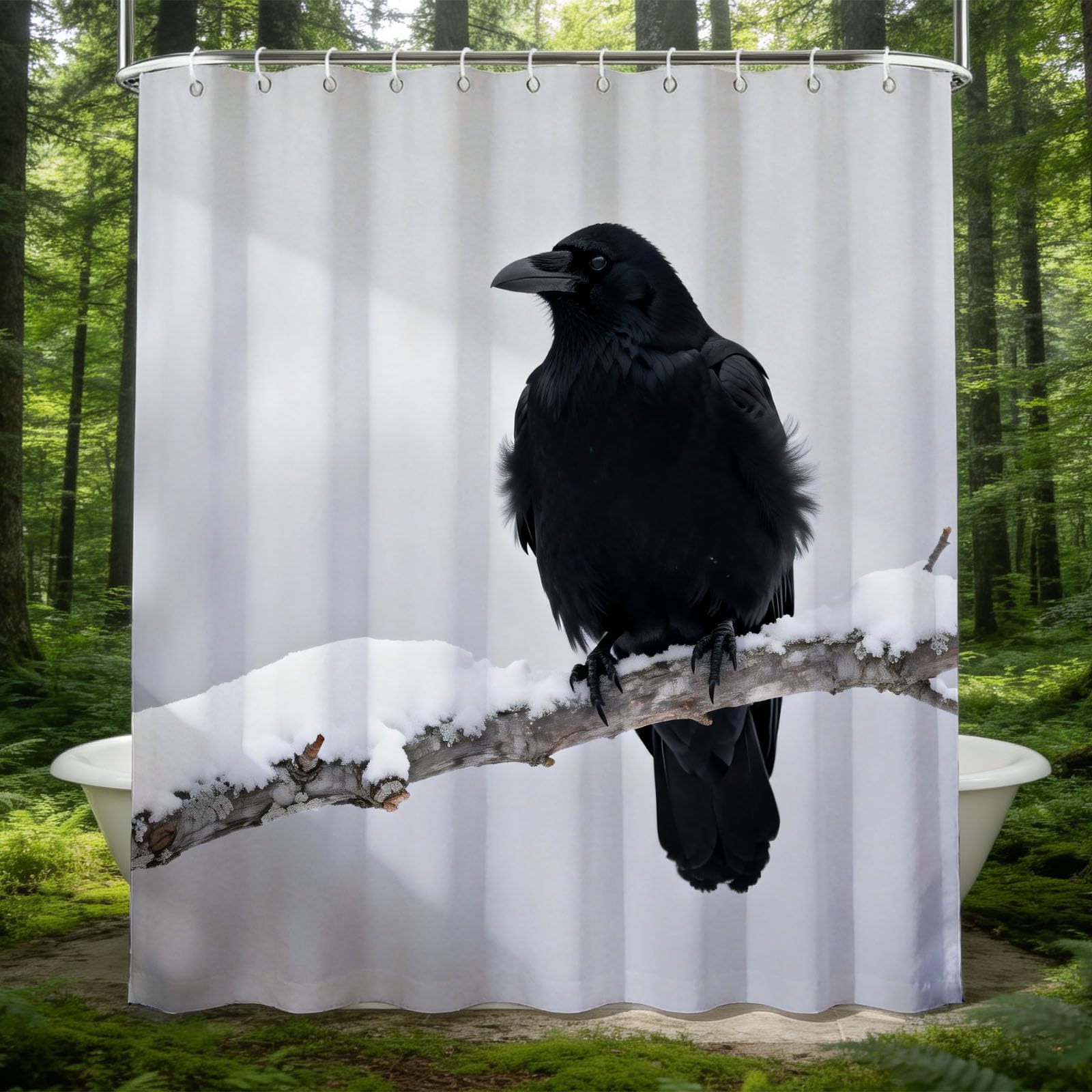 Hongduo 3D Crow Shower Curtain for Stalls Bathtubs Animal Print Bathroom Decor Shower Curtain Set Polyester Fabric Waterproof 180x180cm/71X71 Inch with Hooks