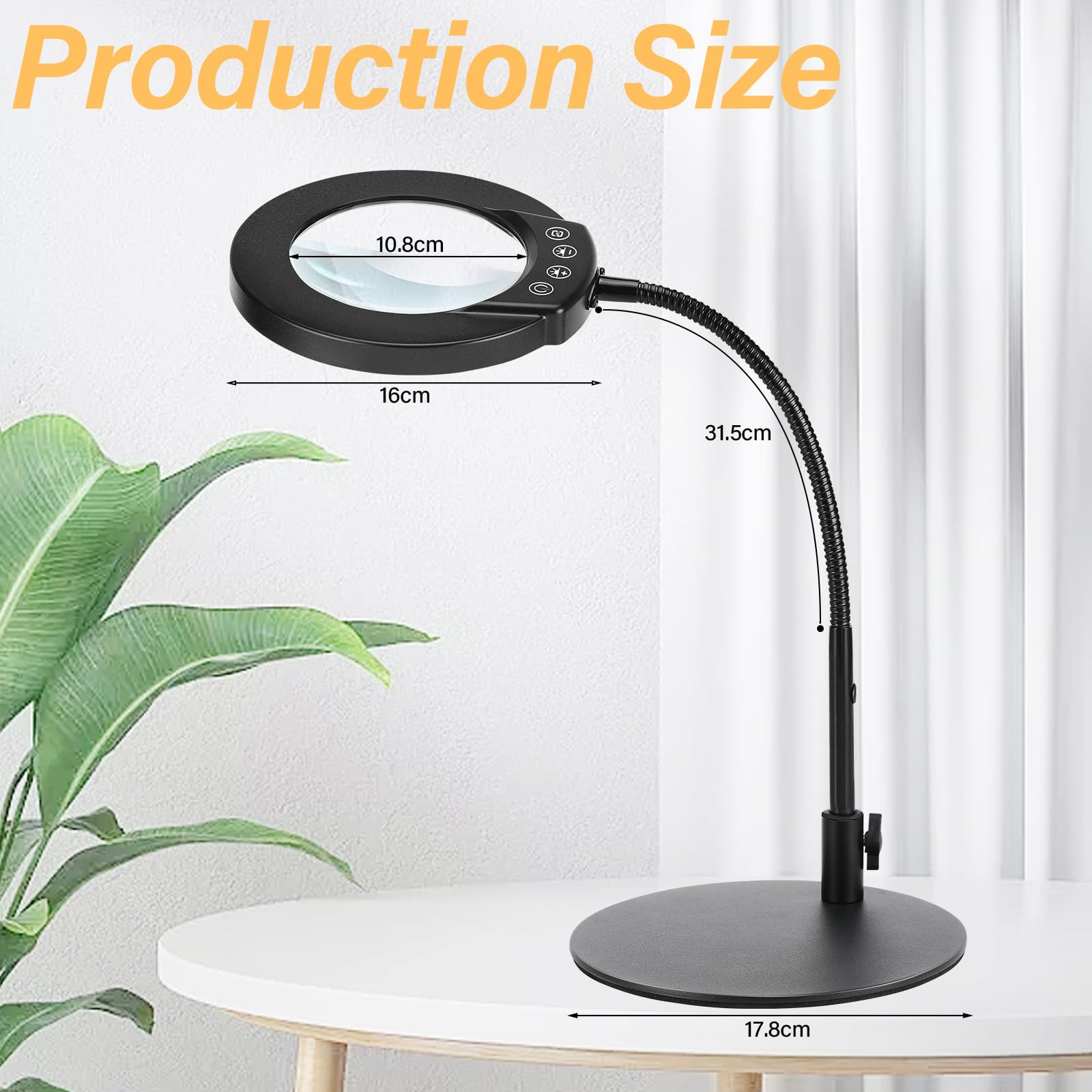 Lampe Loupe sur Pied 10X, 5 Modes de Couleur, Loupe Éclairée à Intensité Variable avec Support