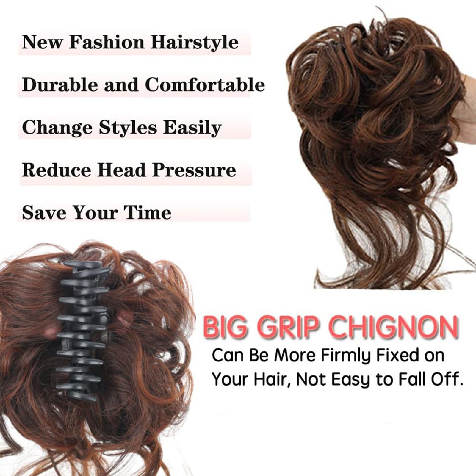 Chignon Postiche à Clip - Cheveux Bouclés Naturels - Marron #523E36 - Pour Femme