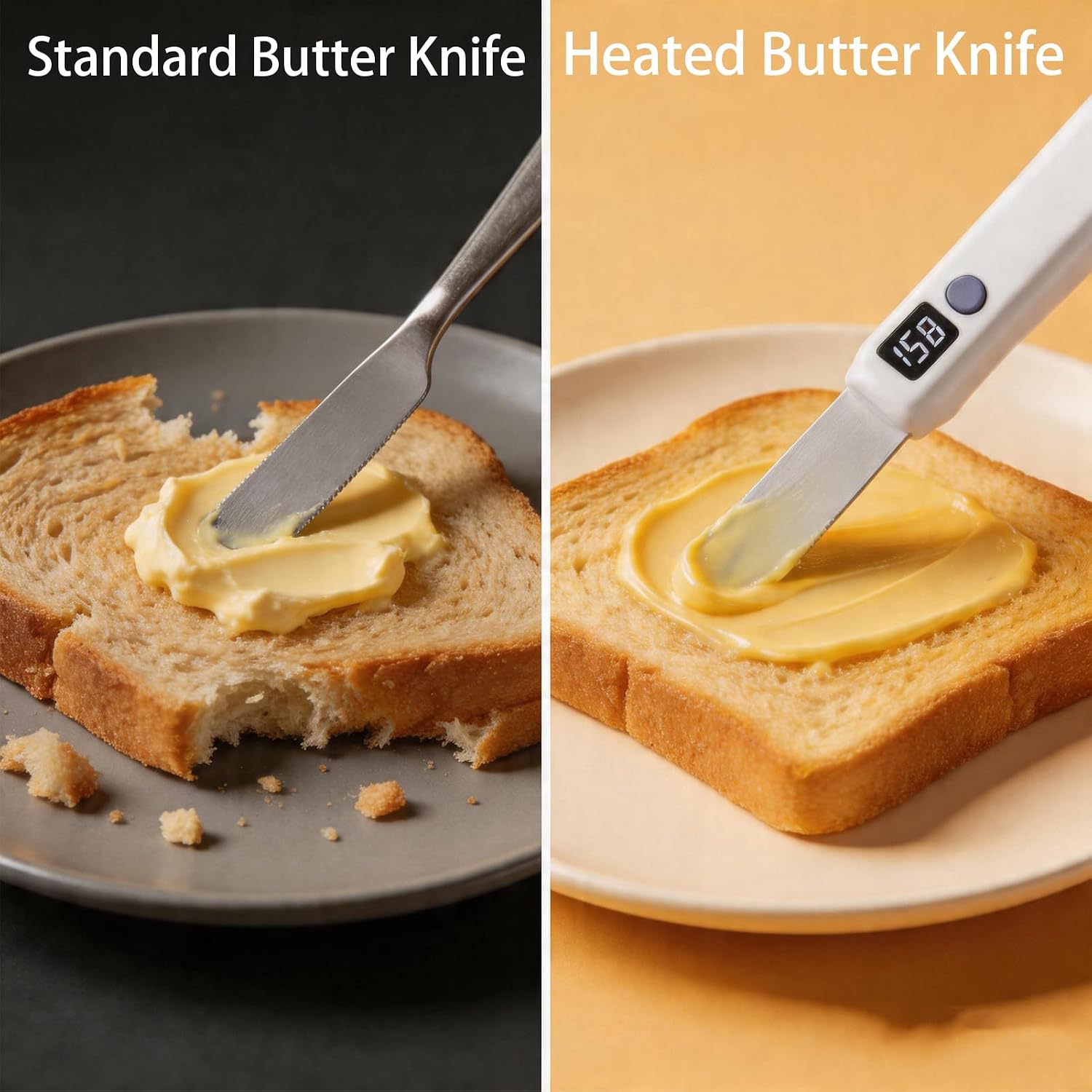 Cordless Heated Butter Knife, Electric Butter Spreader with 6s Fast Heating & Smart LED Display, 304 Stainless Steel Blade, 2 Temp Modes (131°F/158°F) for Hard Cold Butter, Cheese, IP68 Waterproof (2)