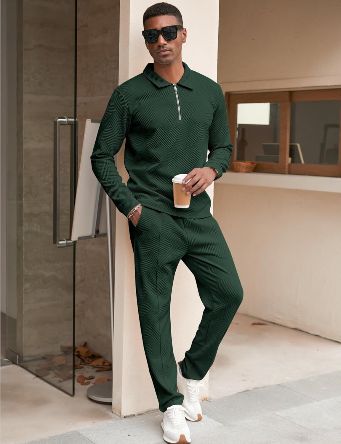 Babioboa Men's Polo sweatsuit Sets 1/4 Zip Fashion Casual Tracksuits jogging long Sleeve Polo Suit for Men 2 Piece Set - Image 2