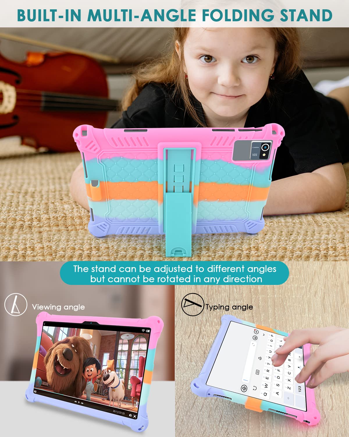 Funda de silicona para tablet Okaysea de 10.1 pulgadas con lápiz capacitivo y correa para el hombro, funda con soporte multiángulo, funda protectora suave y ligera para QunyiCO 10.1, Moderness 4