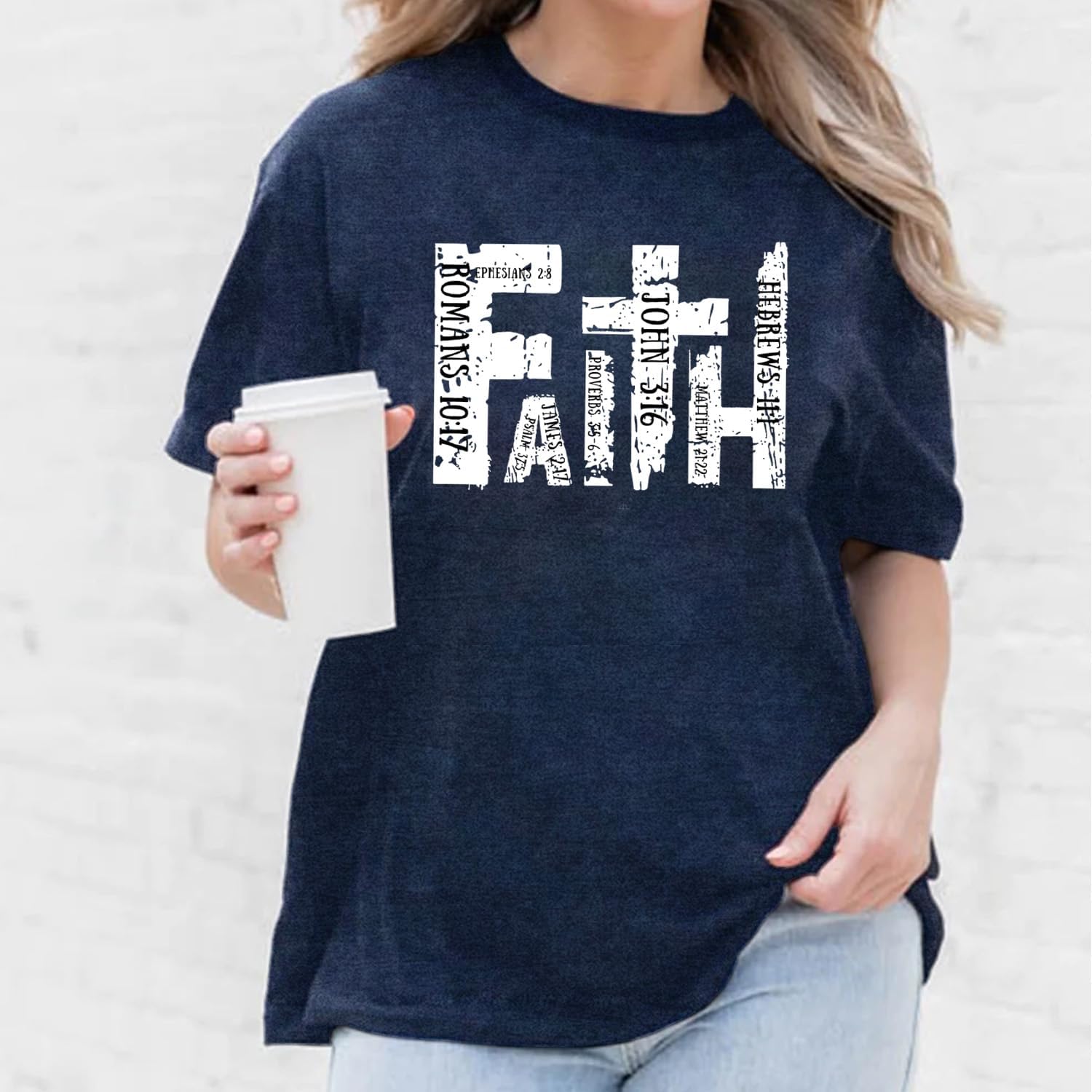 Womens Faith Shirts Christian Cross T-Shirts Bible Verse Blessed Letter Printed Tees Inspirational Tops - Image 2