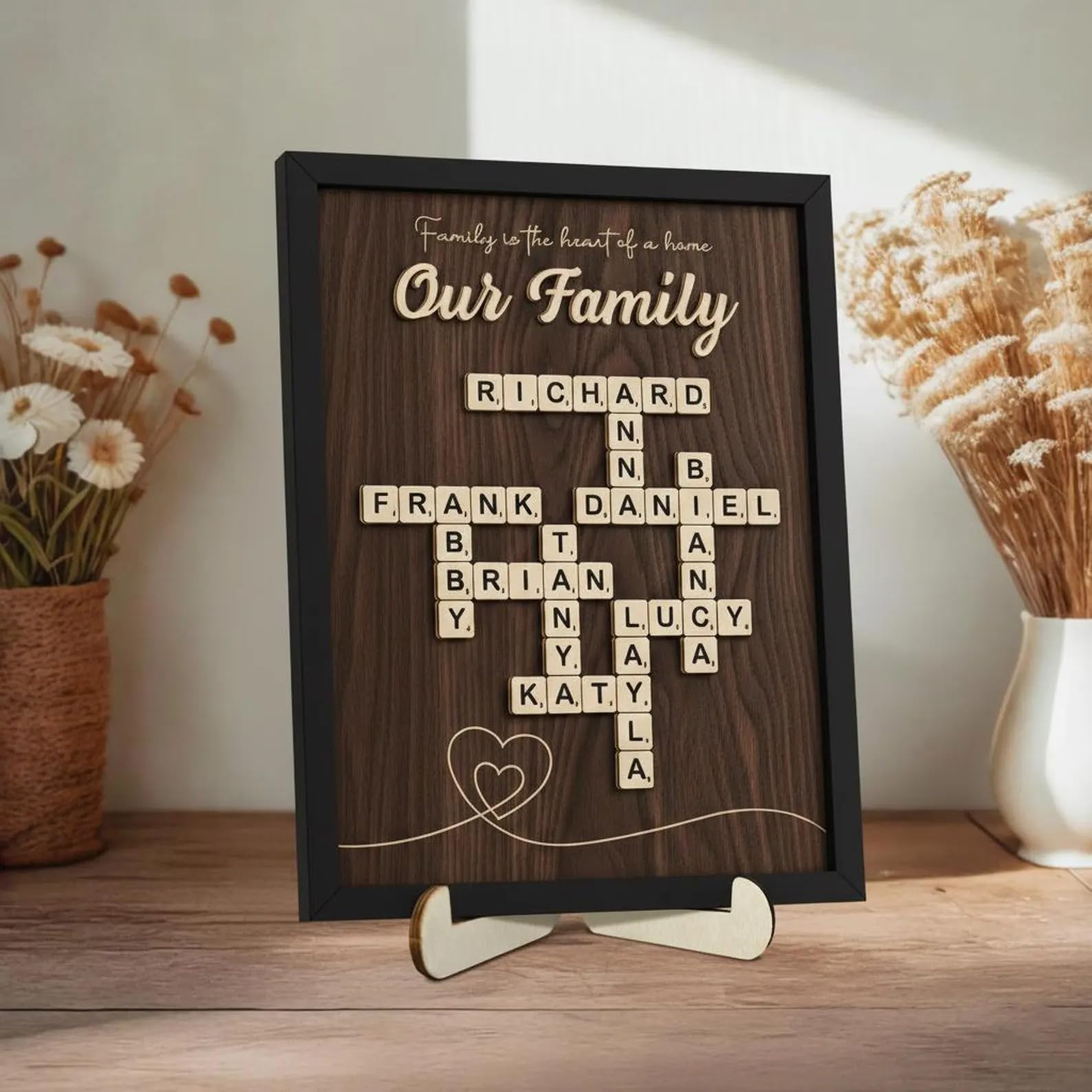 Family Photo Frame Customised Gift Wooden Crossword Name Sign – Gift for Family Personalised Scrabble Style Puzzle – Family Items | Custom Home Decor, Housewarming Gifts for Parents & Christmas Gifts Secret santa (3 names)-image-28