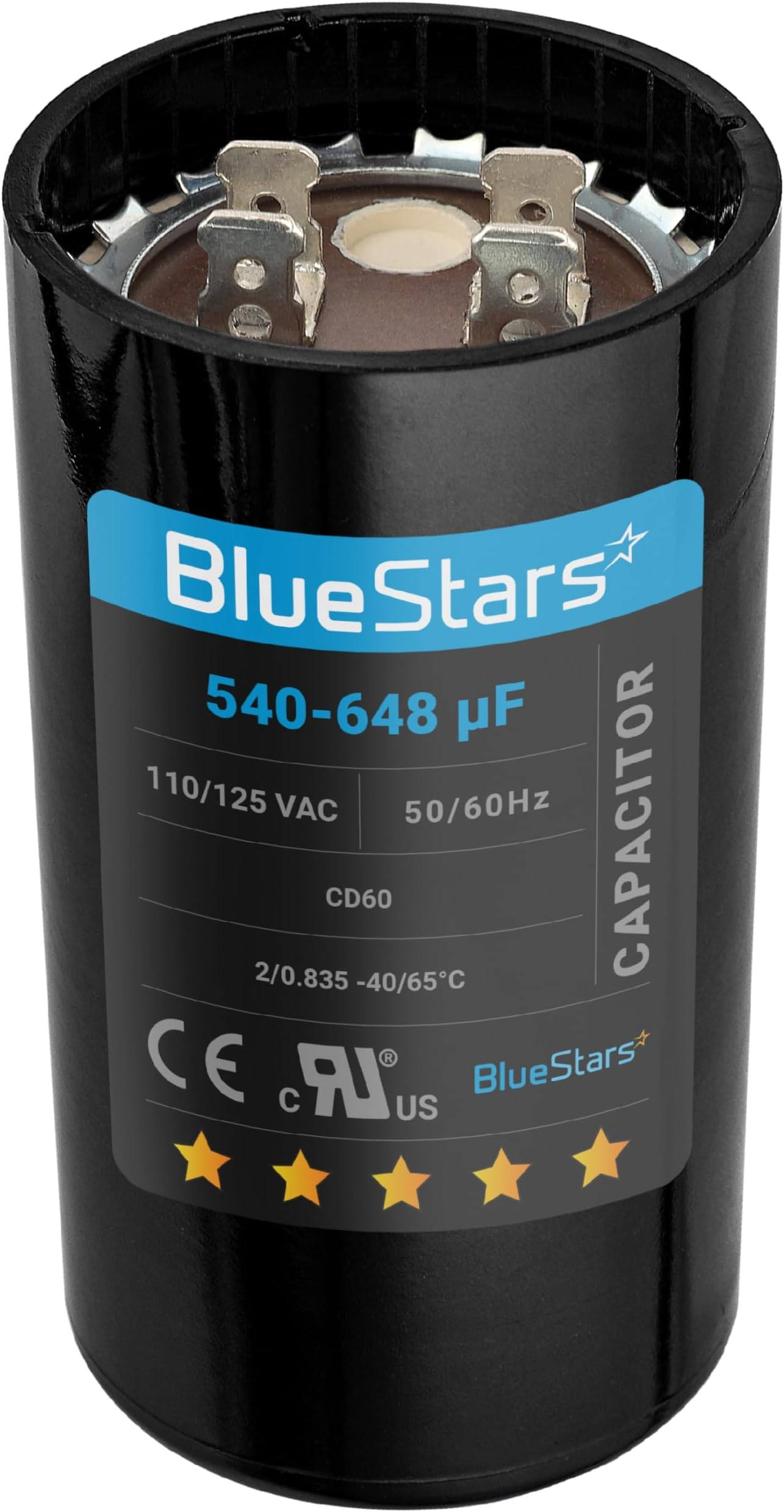 [2025 Updated] BlueStars 540-648 uF MFD 110-125 VAC Volt Run Round Start Capacitor ±20% CD60 Replacement Part - Fit OEM Single Phase Motor Capacitors Condenser Straight Cool Heat Pump Air Conditioner